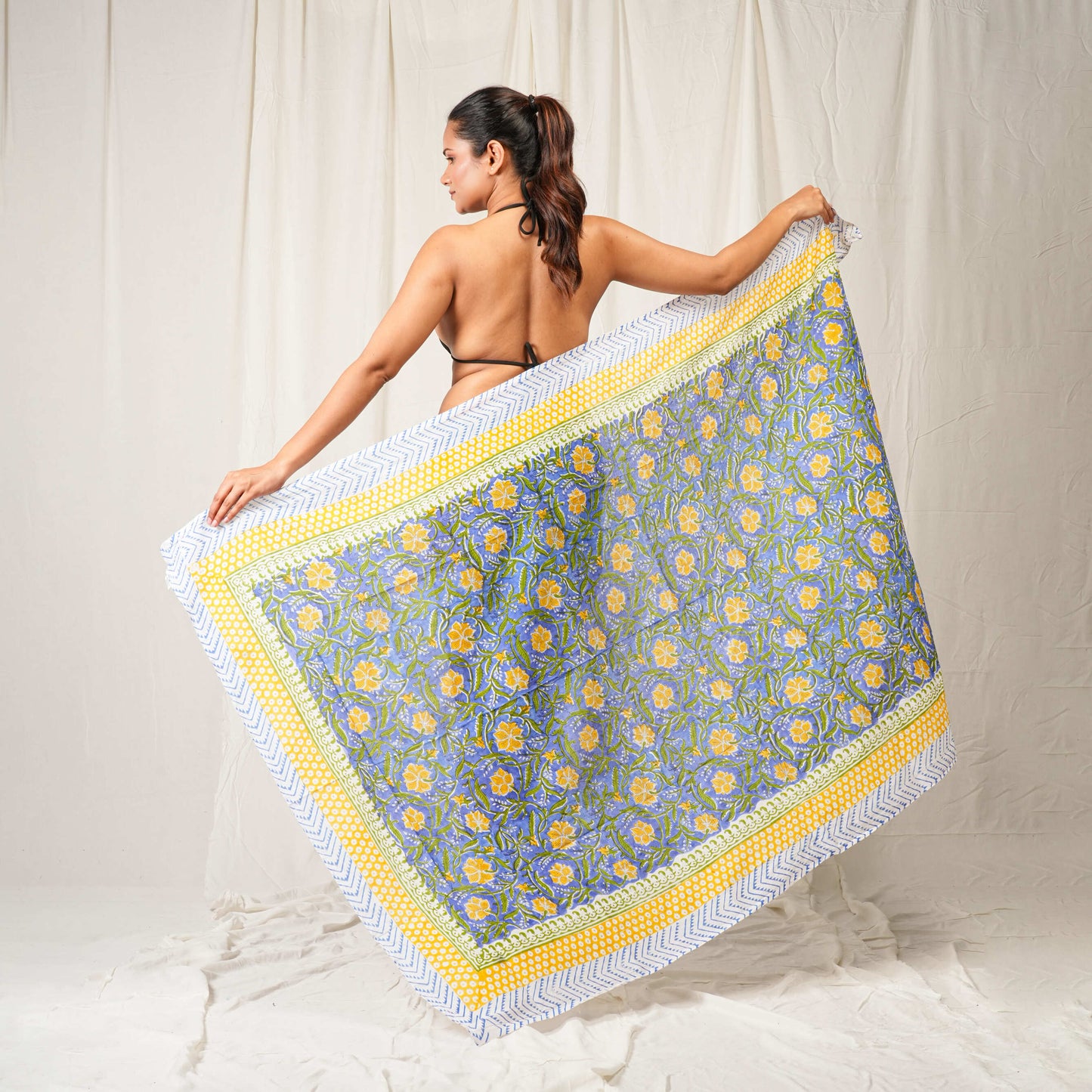 Premium Blue & Yellow Floral Sarong Versatile Summer Essential