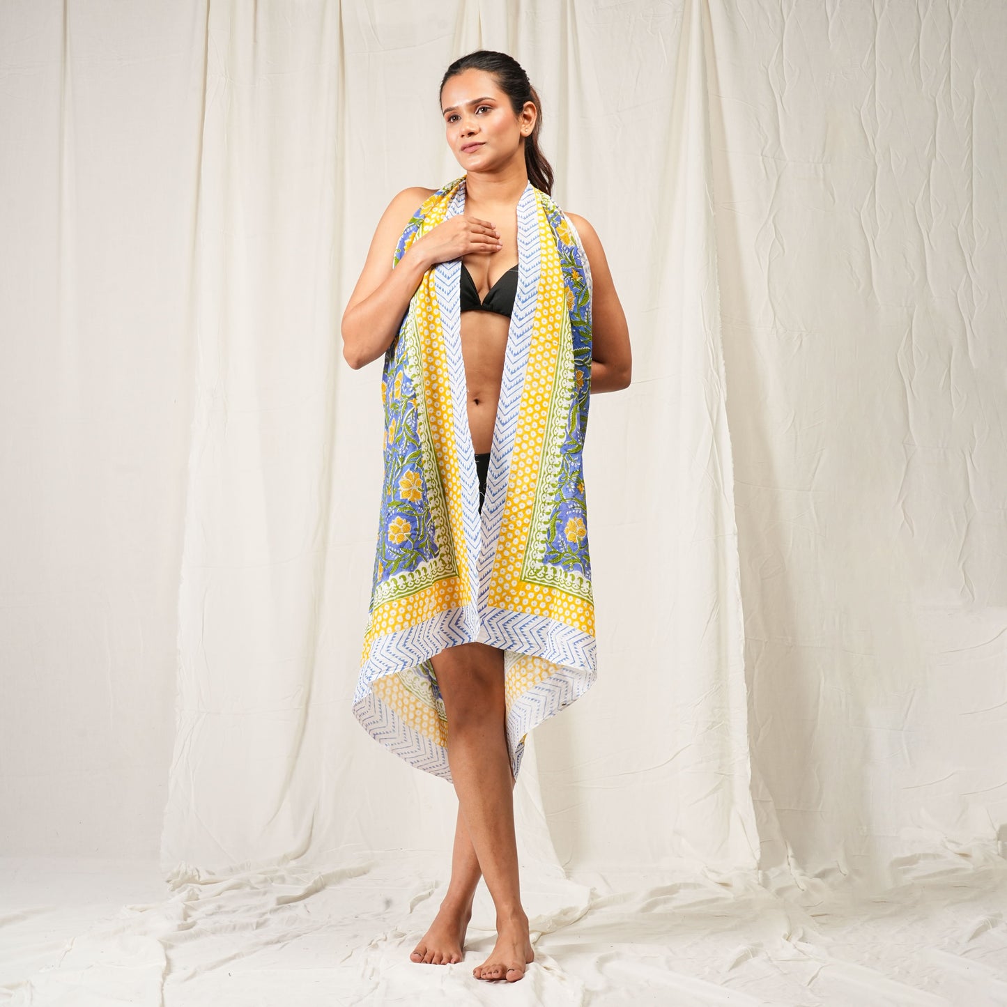 Premium Blue & Yellow Floral Sarong Versatile Summer Essential