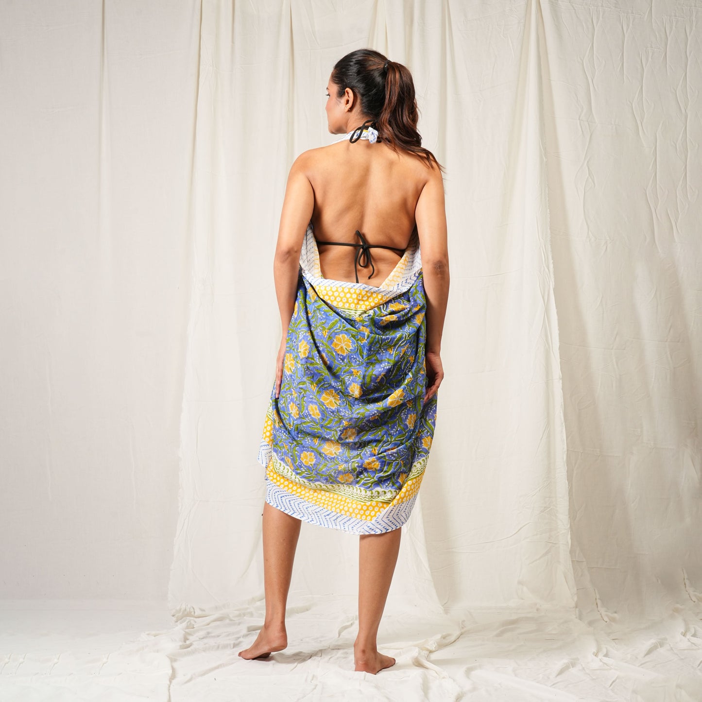 Premium Blue & Yellow Floral Sarong Versatile Summer Essential