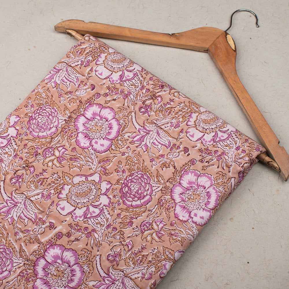 Classy Flower Pattern Pink Hand Block Printed Cotton Fabrics