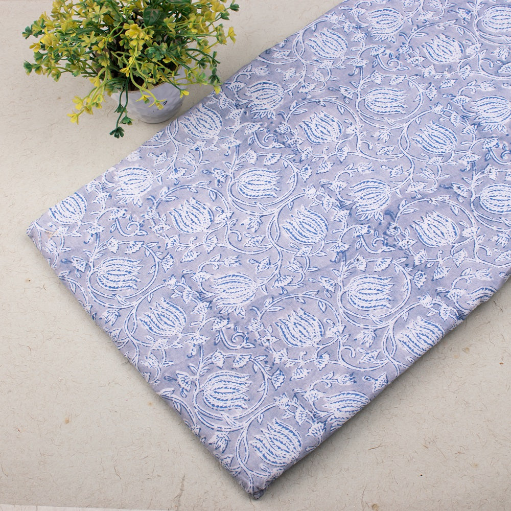 Classy Flower Pattern Hand Block Printed Cotton Fabric