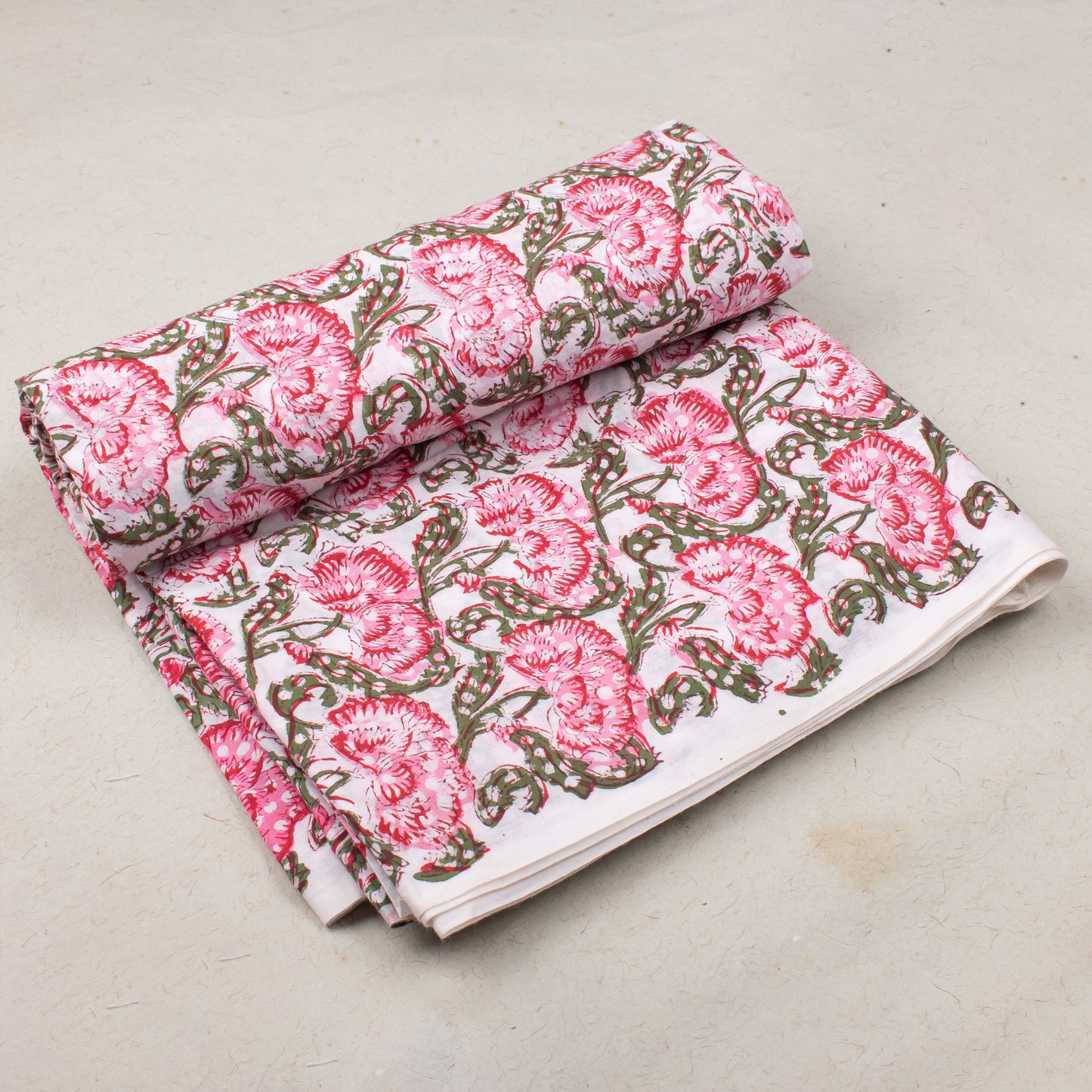 Floral Printed Cotton Fabric, Lightweight Indian Fabric For Dressmaking, Quilting, Crafts, Skirts & Décor, Natural Dye Material For Clothing & Accessories