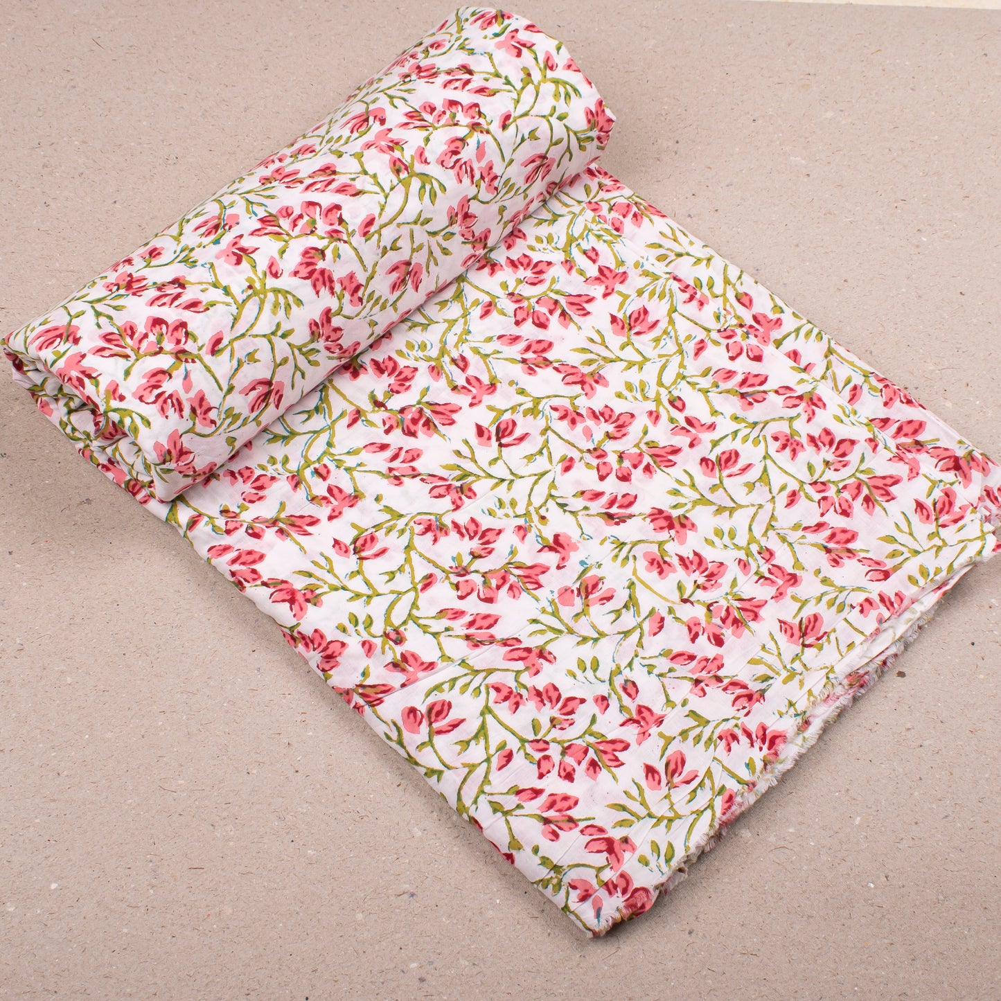 Block Printed Cotton Fabric, Lightweight Fabric With Floral Motifs, Ideal For Summer Dresses, Home Décor, Quilting Projects, And Crafting