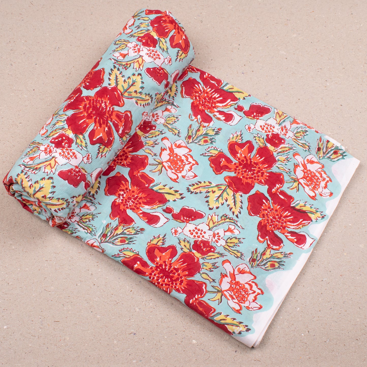 Artisan-Made Block Printed Fabric, Floral Cotton Textile For DIY Apparel, Quilting, Décor Projects, And Summer Clothing, Craft Material