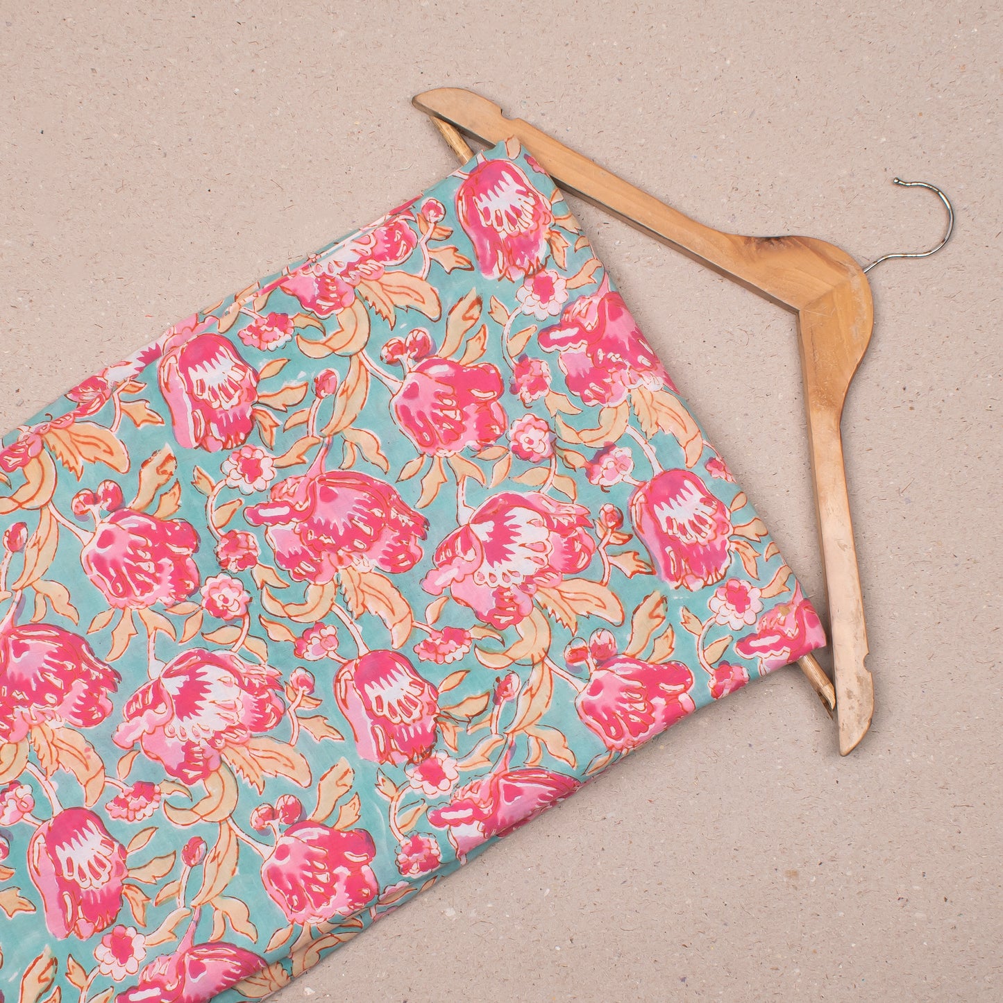 Colorful Floral Block Print Cotton Fabric, Handcrafted Material For Dressmaking, Quilting, Cushion Covers, DIY Crafts, And Table Linen