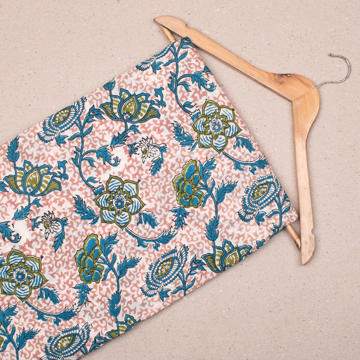 Cotton Fabric With Hand Block Printing, Lightweight Floral Textile For Quilts, Patchwork, Dresses, Scarves, And Decorative Sewing Projects