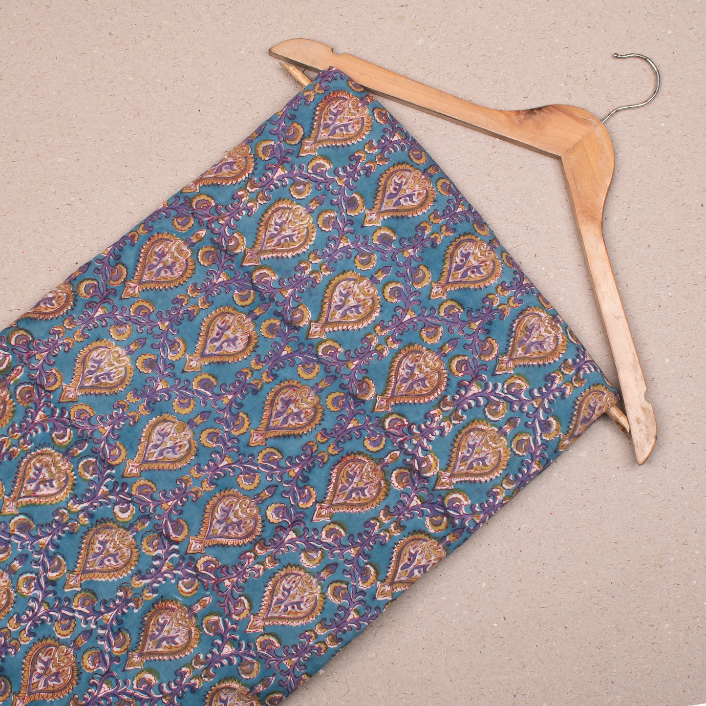 Hand Block Printed Cotton Fabric, Natural Dye Floral Textile For DIY Fashion, Quilts, Cushion Covers, And Artistic Apparel Projects