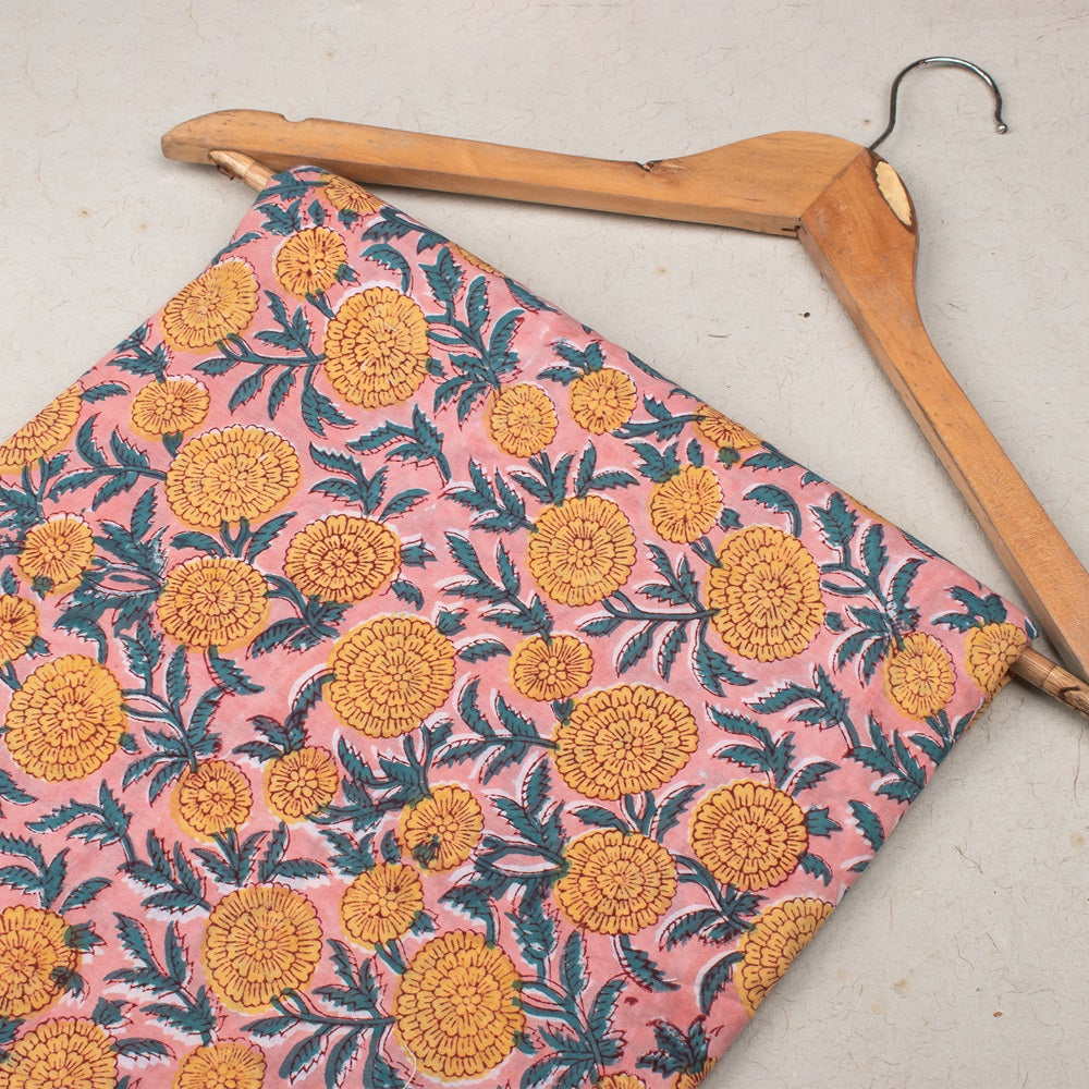 Flower Pattern Hand Block Printed Cotton Fabric