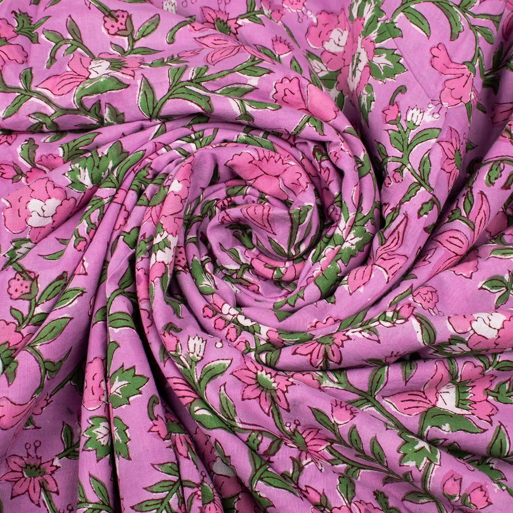 Hand Block Printed Cotton Multi Color Light Pink Fabric