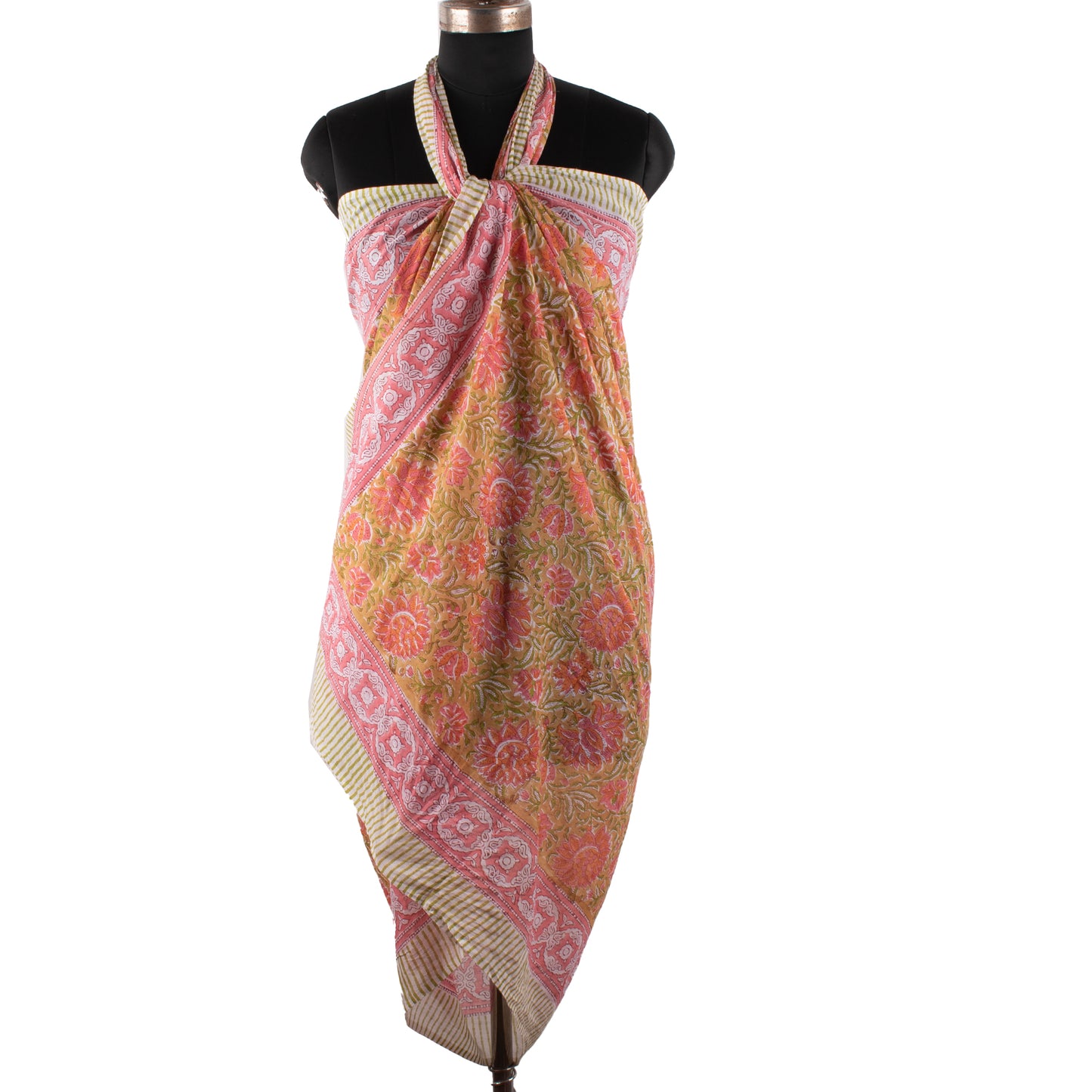 Printed Cotton Sarong With Matching Makeup Bag, Reusable Cosmetic Pouch, Boho Scarf Wrap Combo, Handmade Travel Kit, Gift For Women