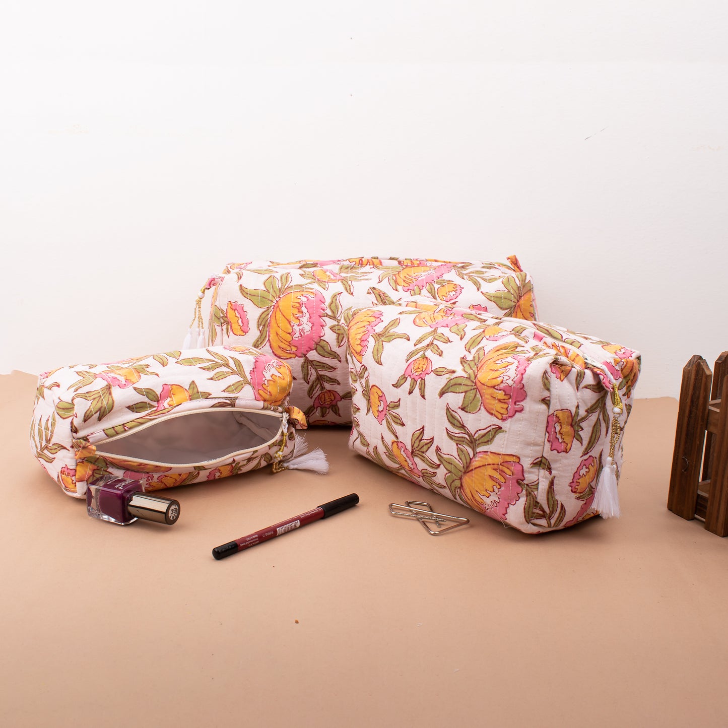 Combo Scarf And Makeup Bag Gift, Bohemian Beauty Bag And Fashion Scarf, Ethnic Print Makeup Bag And Pareo, Block Printed Gift Combo