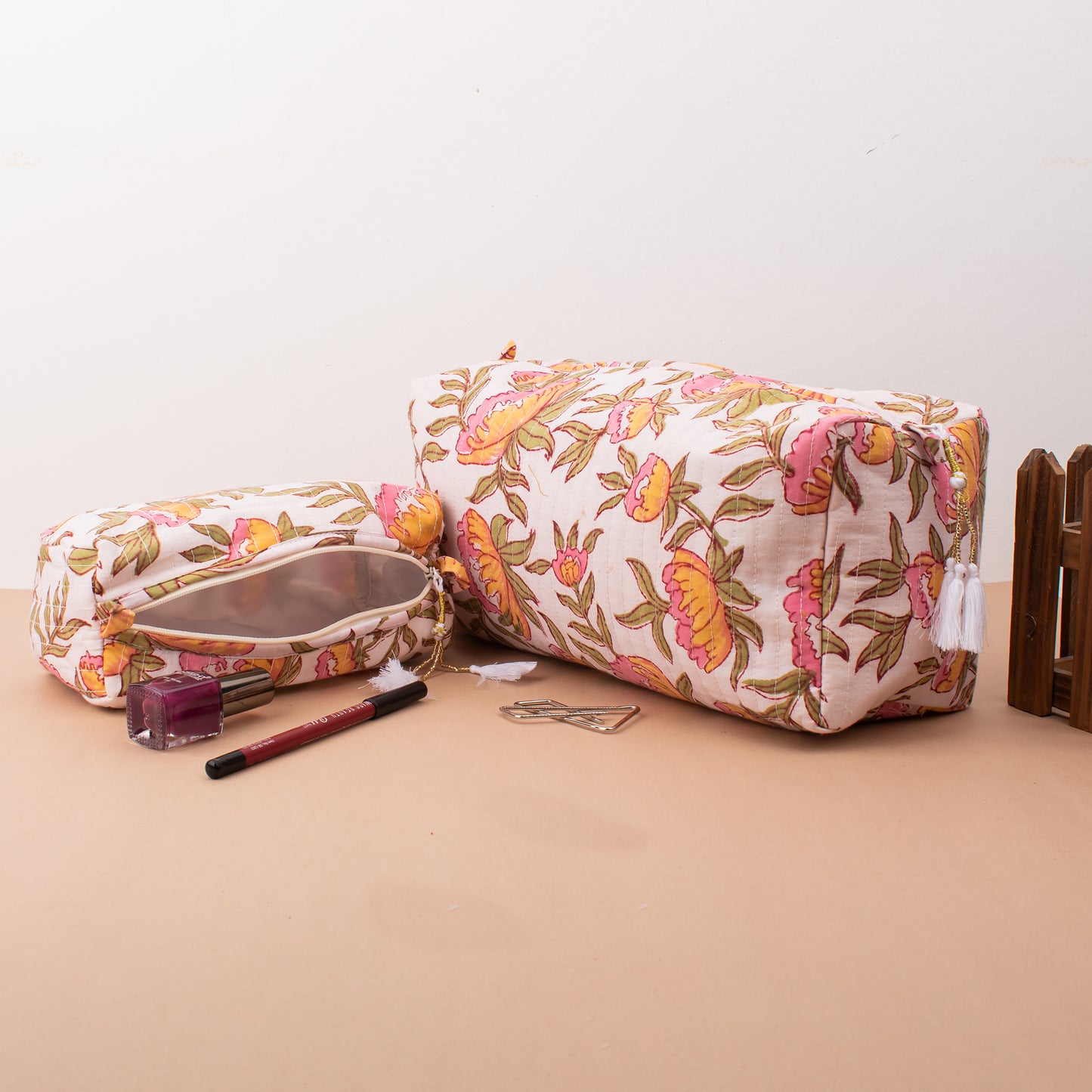 Combo Scarf And Makeup Bag Gift, Bohemian Beauty Bag And Fashion Scarf, Ethnic Print Makeup Bag And Pareo, Block Printed Gift Combo