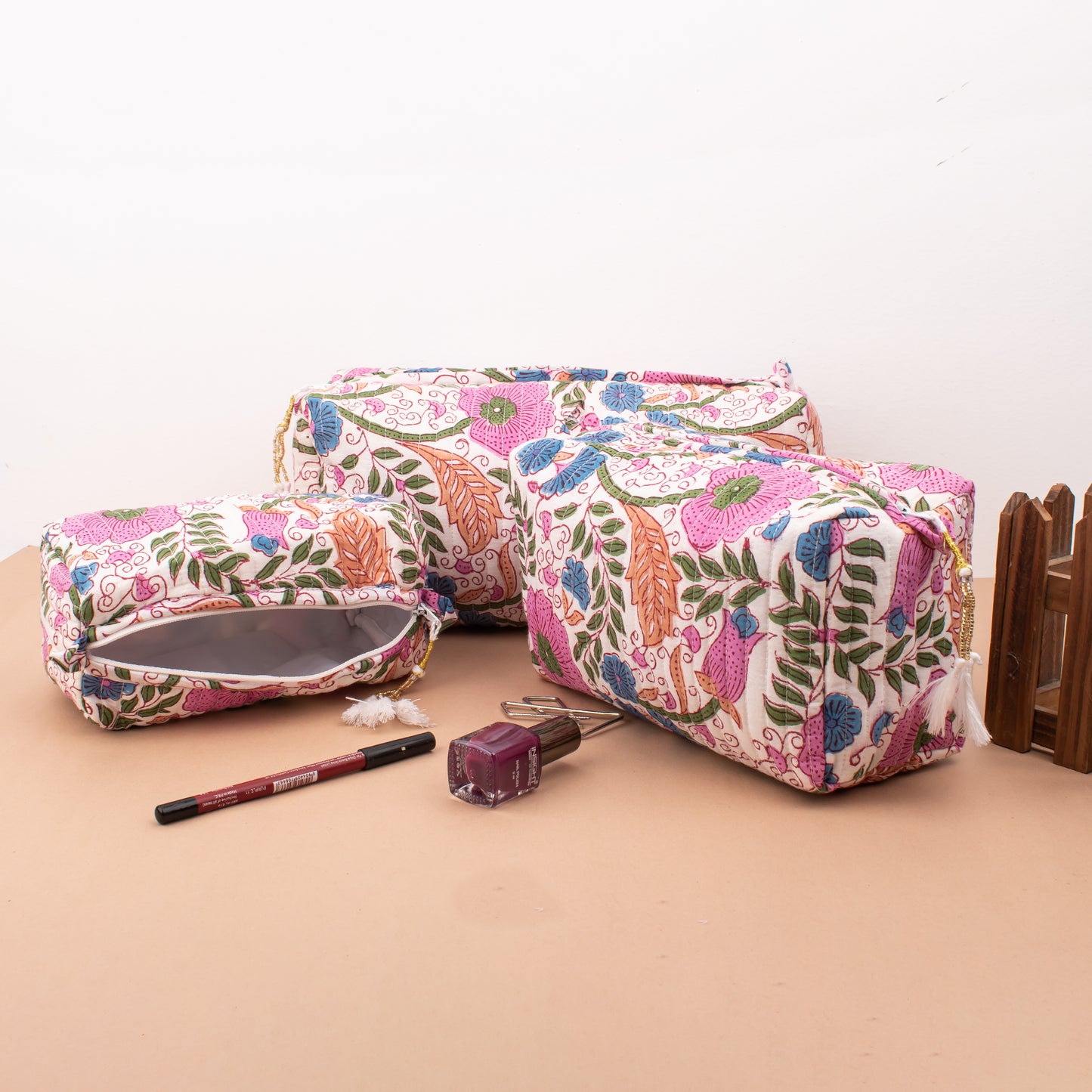 Cotton Sarong & Cosmetic Bag Set, Toiletry Bag For Travel, Gift Combo For Her, Cotton Pareo Beach Wrap, Boho Scarf & Makeup Bag Combo