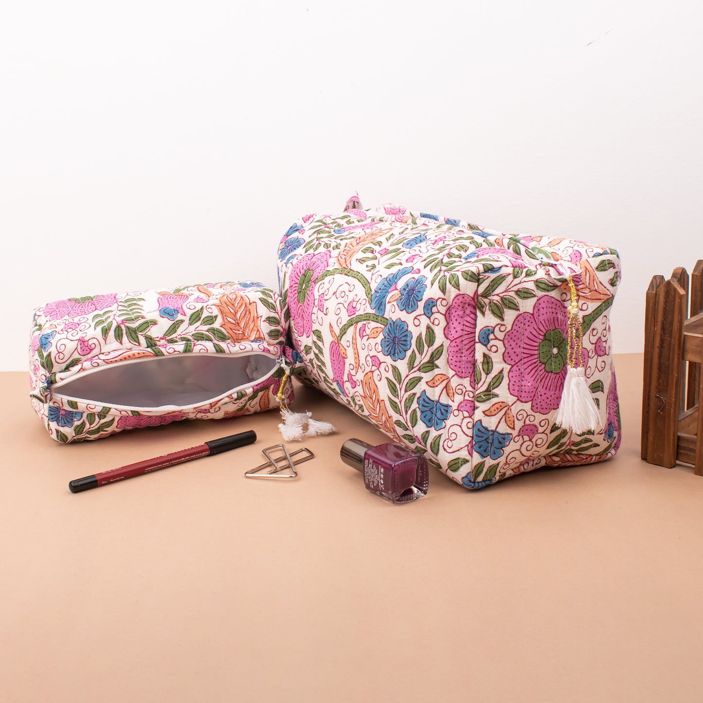 Cotton Sarong & Cosmetic Bag Set, Toiletry Bag For Travel, Gift Combo For Her, Cotton Pareo Beach Wrap, Boho Scarf & Makeup Bag Combo