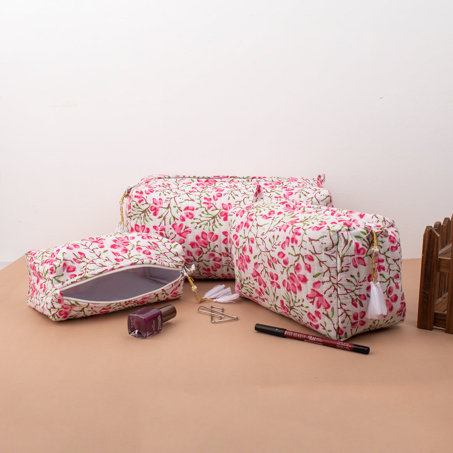 Summer Sarong And Vanity Bag Combo, Block Print Makeup Bag, Pareo Wrap And Beauty Bag Set, Handmade Combo Gift For Her