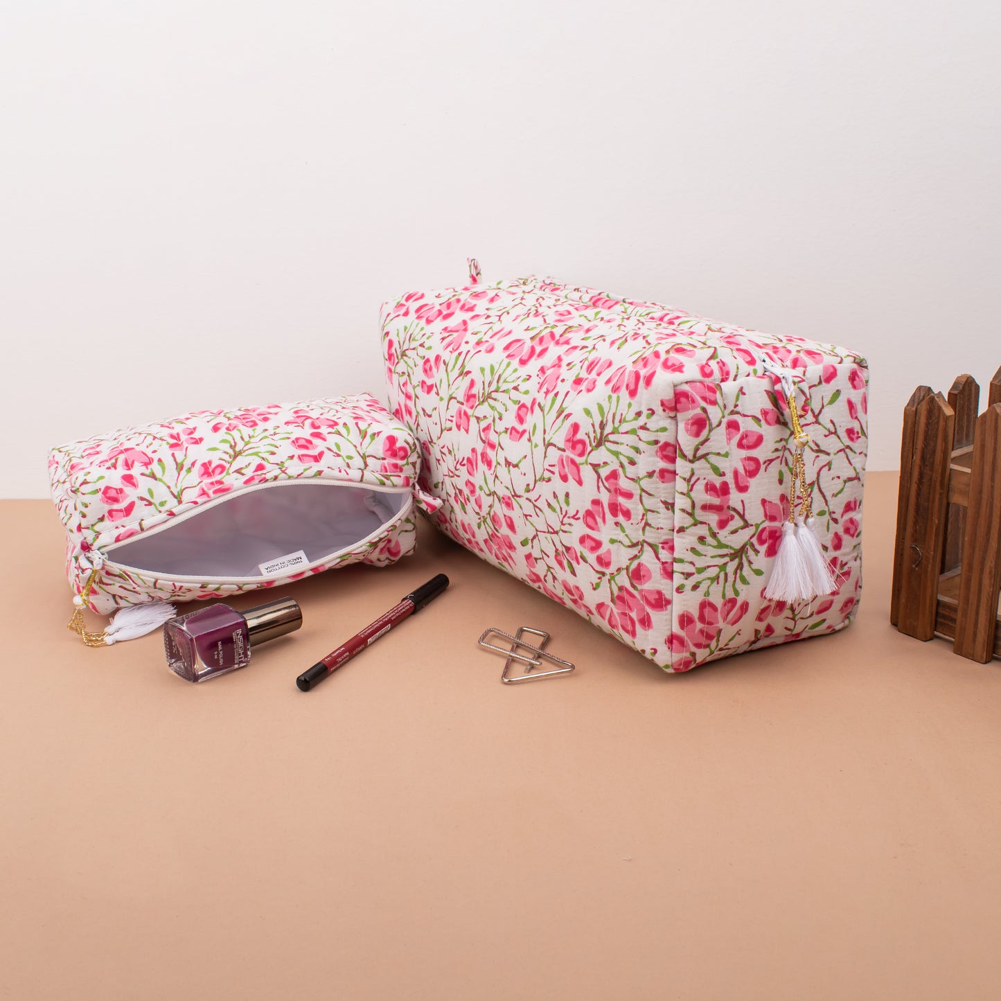 Summer Sarong And Vanity Bag Combo, Block Print Makeup Bag, Pareo Wrap And Beauty Bag Set, Handmade Combo Gift For Her