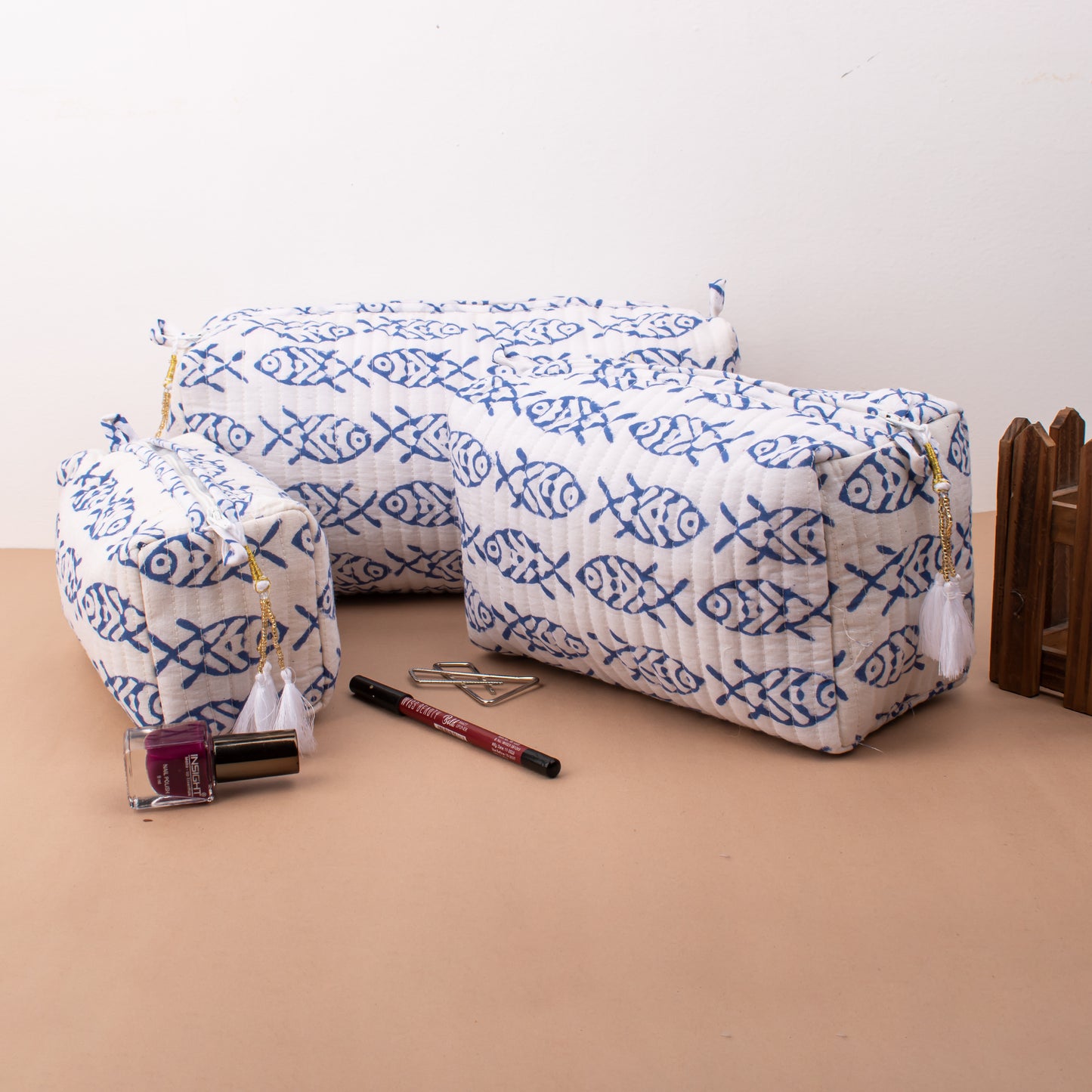 Lightweight Summer Scarf With Tolitary Bag, Printed Sarong And Makeup Bag Combo, Block Printed Gift Combo, Vanity Bag With Zipper Closure