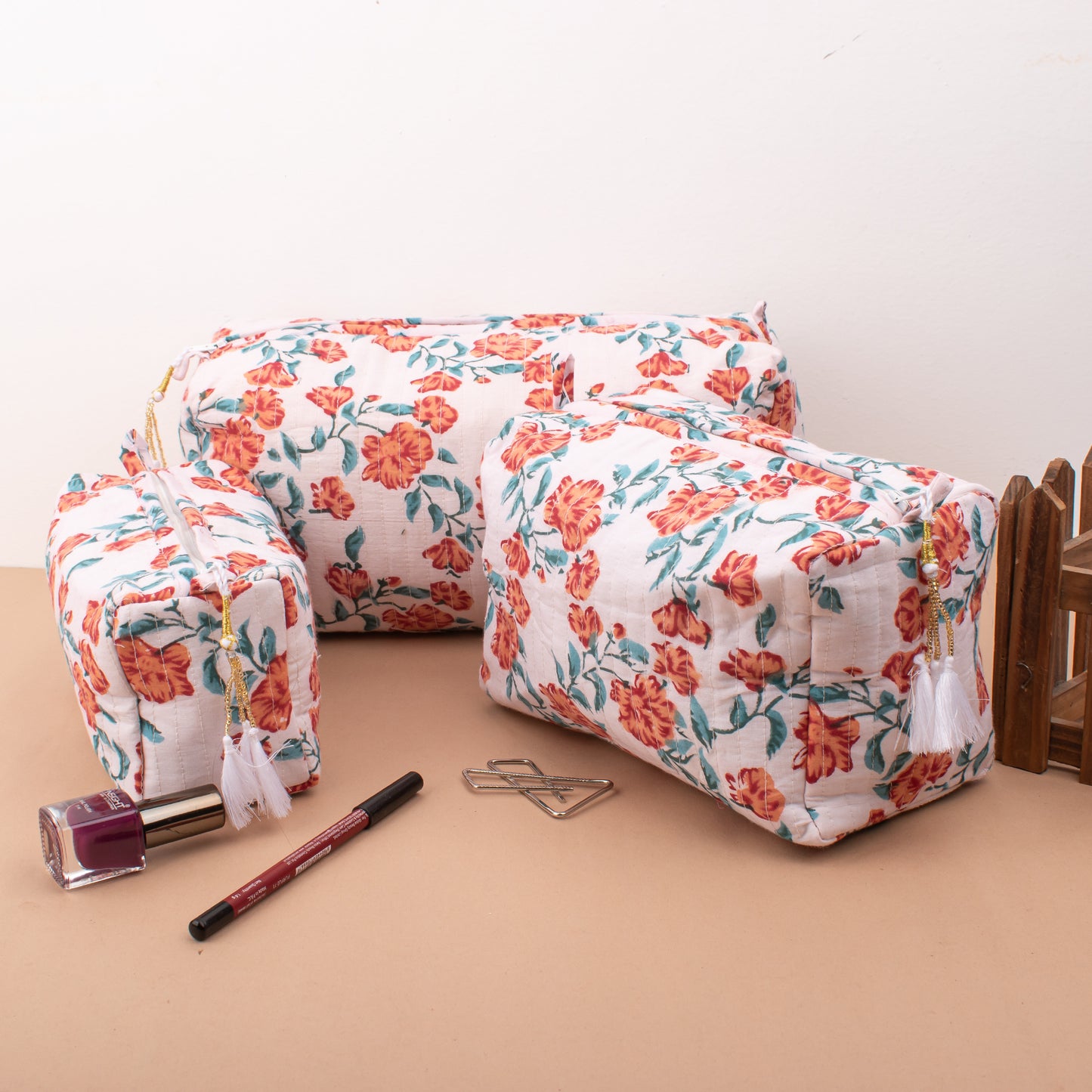 Printed Cotton Sarong With Matching Makeup Bag, Reusable Cosmetic Pouch, Boho Scarf Wrap Combo, Handmade Travel Kit, Gift For Women