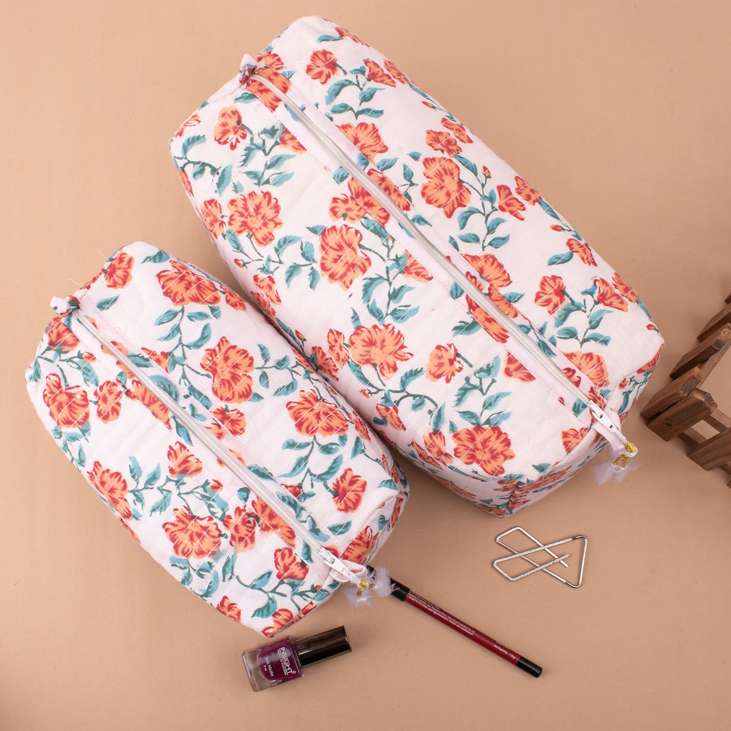 Printed Cotton Sarong With Matching Makeup Bag, Reusable Cosmetic Pouch, Boho Scarf Wrap Combo, Handmade Travel Kit, Gift For Women