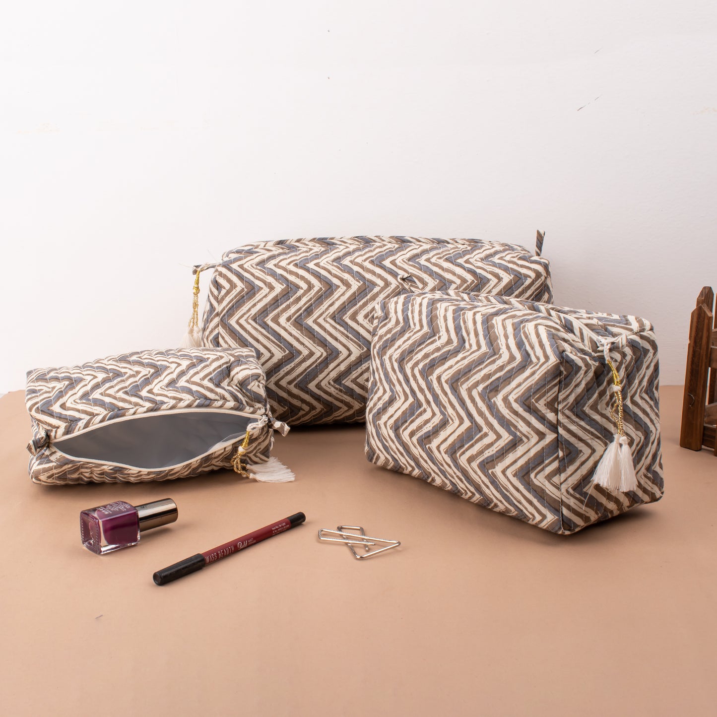 Block Print Sarong & Makeup Bag Combo, Printed Beach Pareo, Combo For Gift, Cotton Toiletry Bag, Cotton Scarf For Her, Perfect Gift Combo