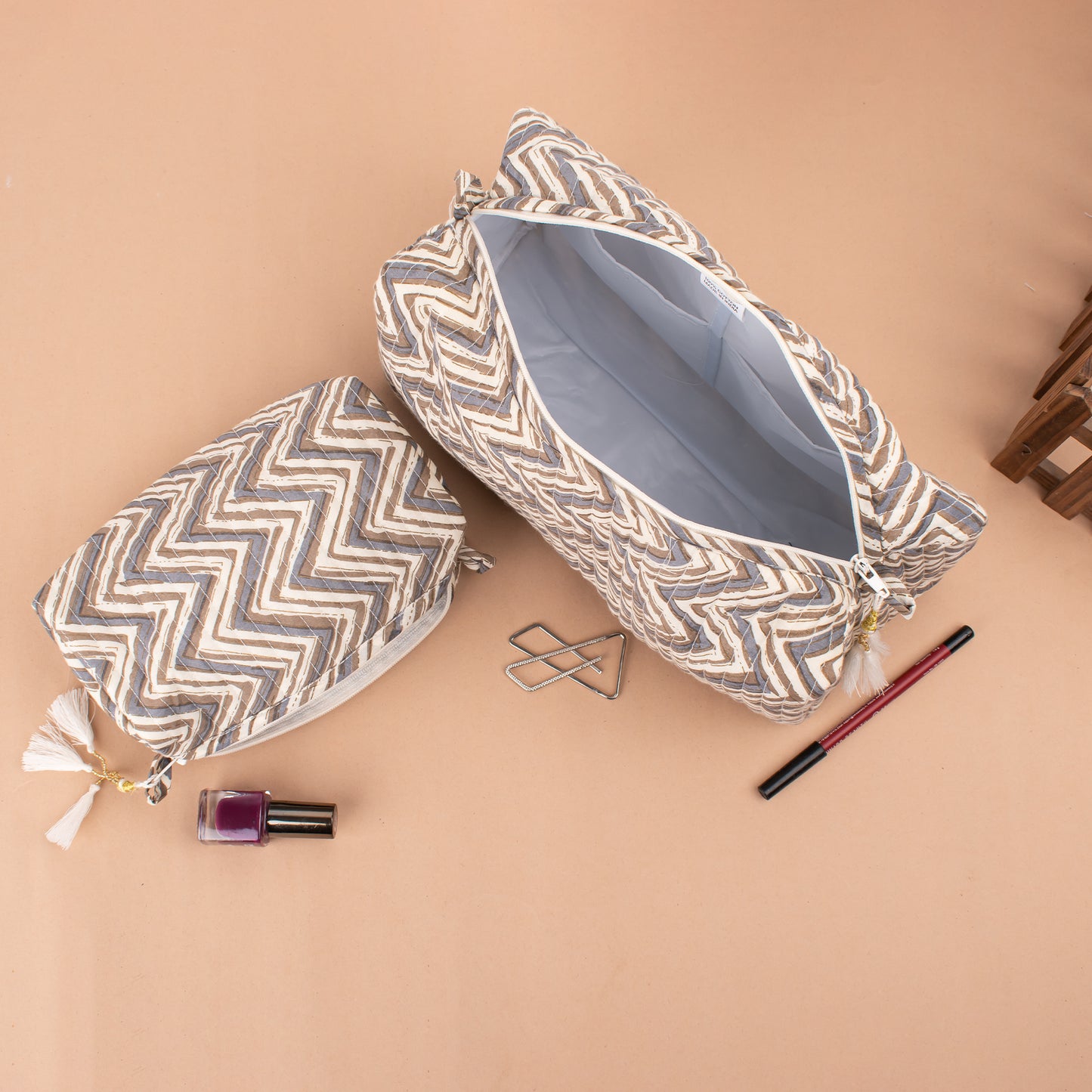 Block Print Sarong & Makeup Bag Combo, Printed Beach Pareo, Combo For Gift, Cotton Toiletry Bag, Cotton Scarf For Her, Perfect Gift Combo