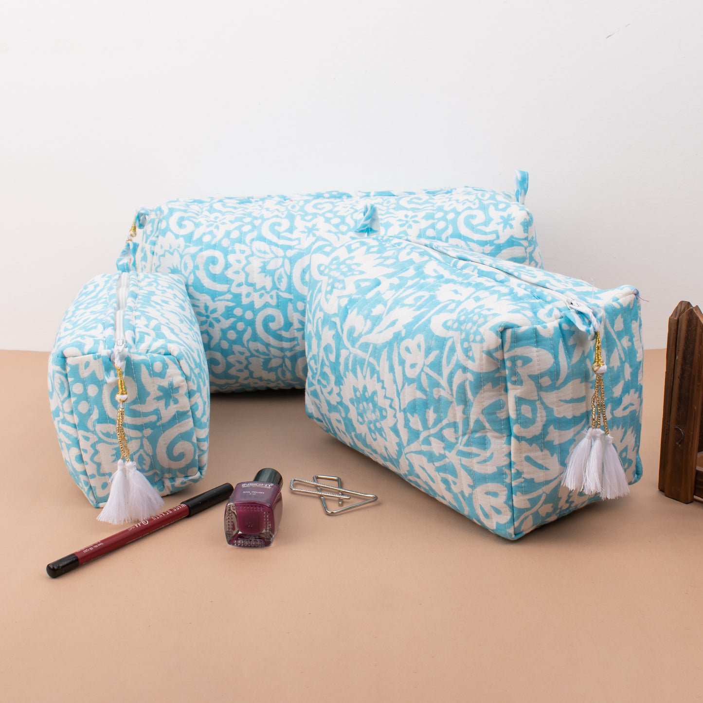 Pareo Wrap And Beauty Bag Set, Block Print Sarong And Makeup Bag Combo, Handmade Cotton Gift, Cotton Sarong And Mini Cosmetic Pouch