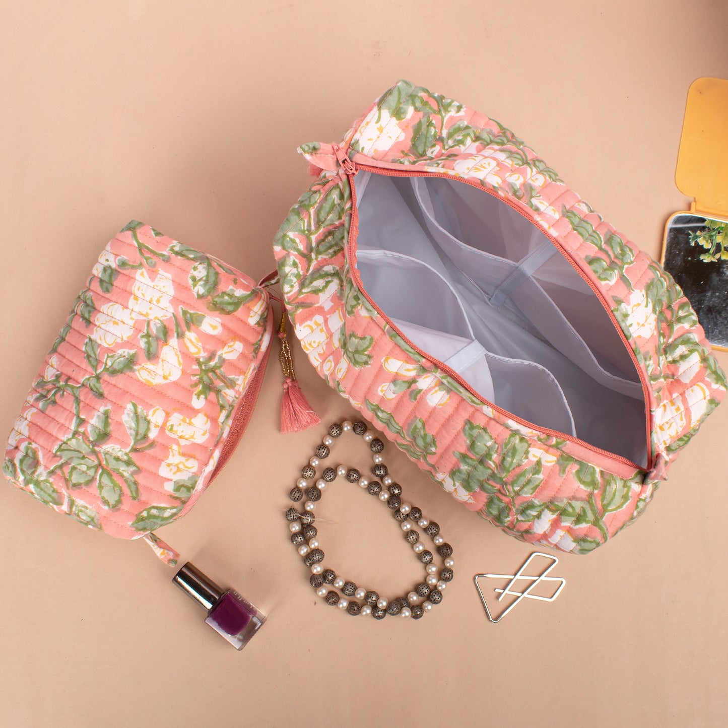 Combo of 2 - Cosmetic Case, Mini Makeup Organizer, Bridesmaid Gift Makeup Bag, Handmade Toiletry Bag, Travel Makeup Pouch, Waterproof Bag