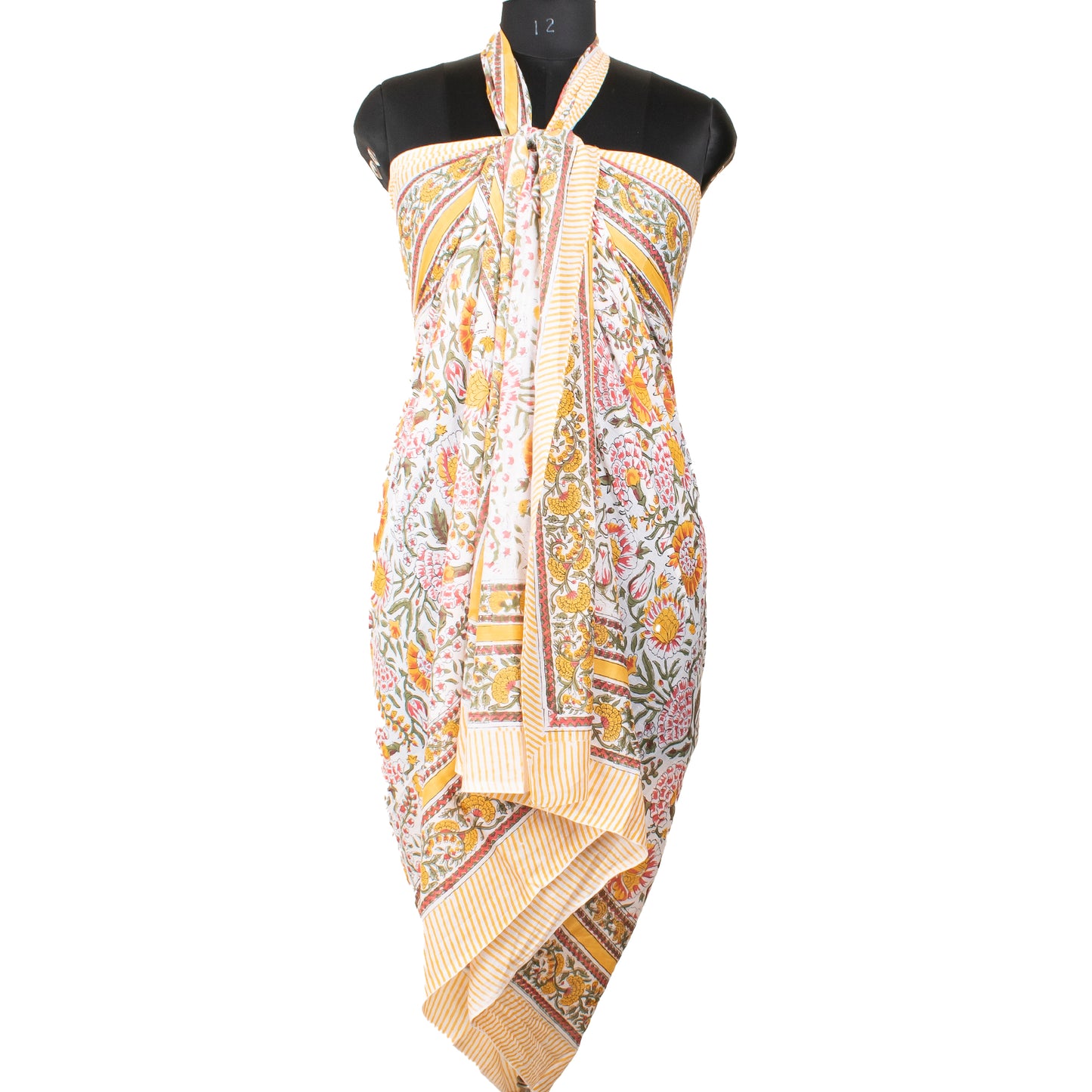 Boho Block Printed Cotton Sarong Scarf, Beach Cover Up, Light Summer Travel Accessory, Natural Soft Cotton, Handmade Pareo Wrap