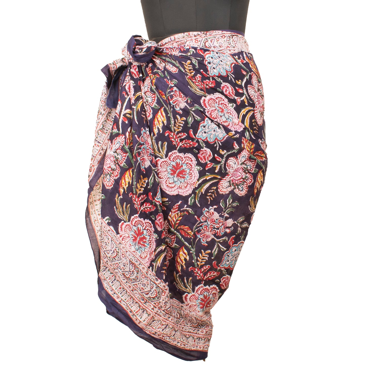 Bohemian Block Printed Cotton Scarf, Natural Handmade Pareo, Eco-Friendly Cotton Sarong, Cotton Block Printed Summer Scarves