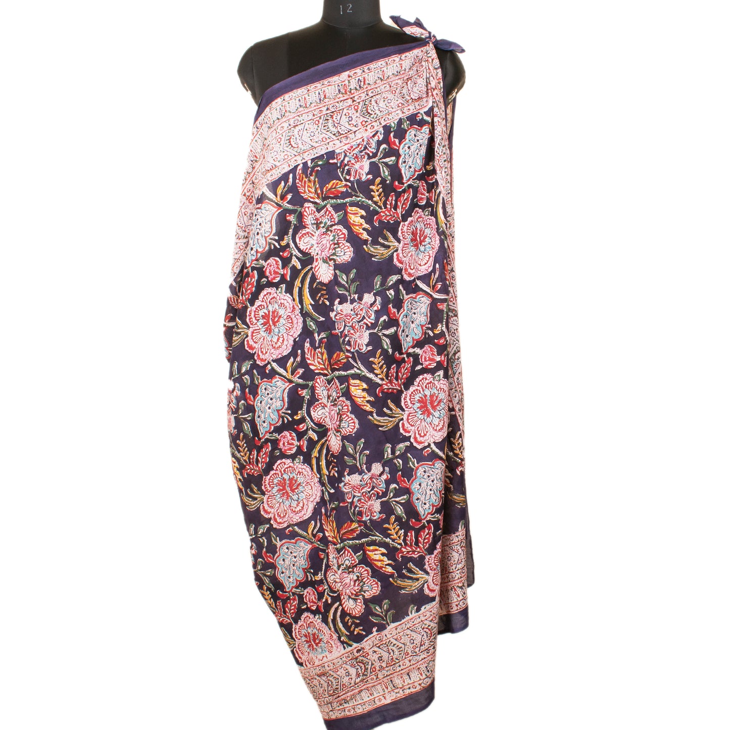 Bohemian Block Printed Cotton Scarf, Natural Handmade Pareo, Eco-Friendly Cotton Sarong, Cotton Block Printed Summer Scarves