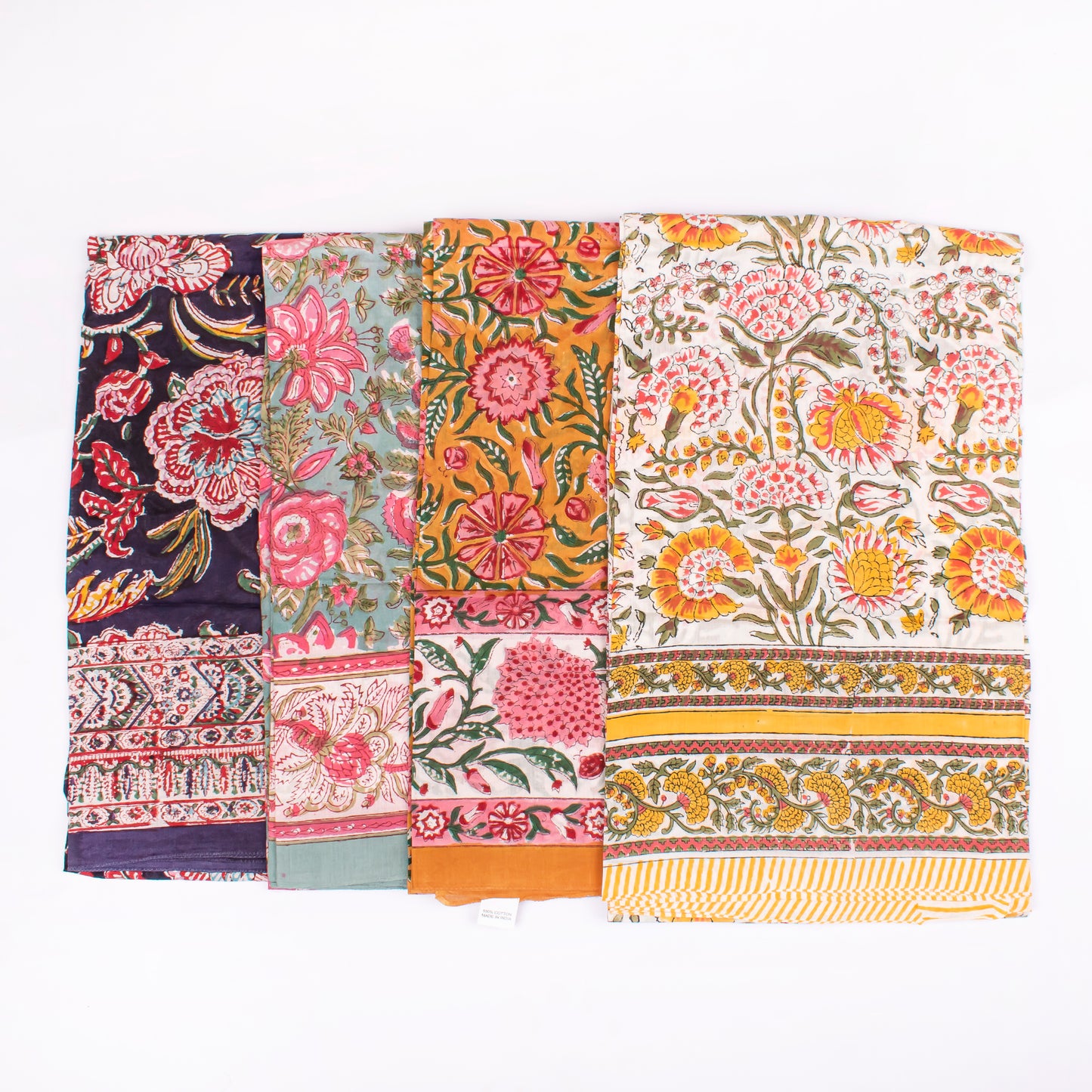 Combo of 4 - Summer Cover-Up, Hand Block Printed Scarves For Women, Sarong Beach Wrap, Lightweight Washable Pareo, Women’s Hand Block Scarf