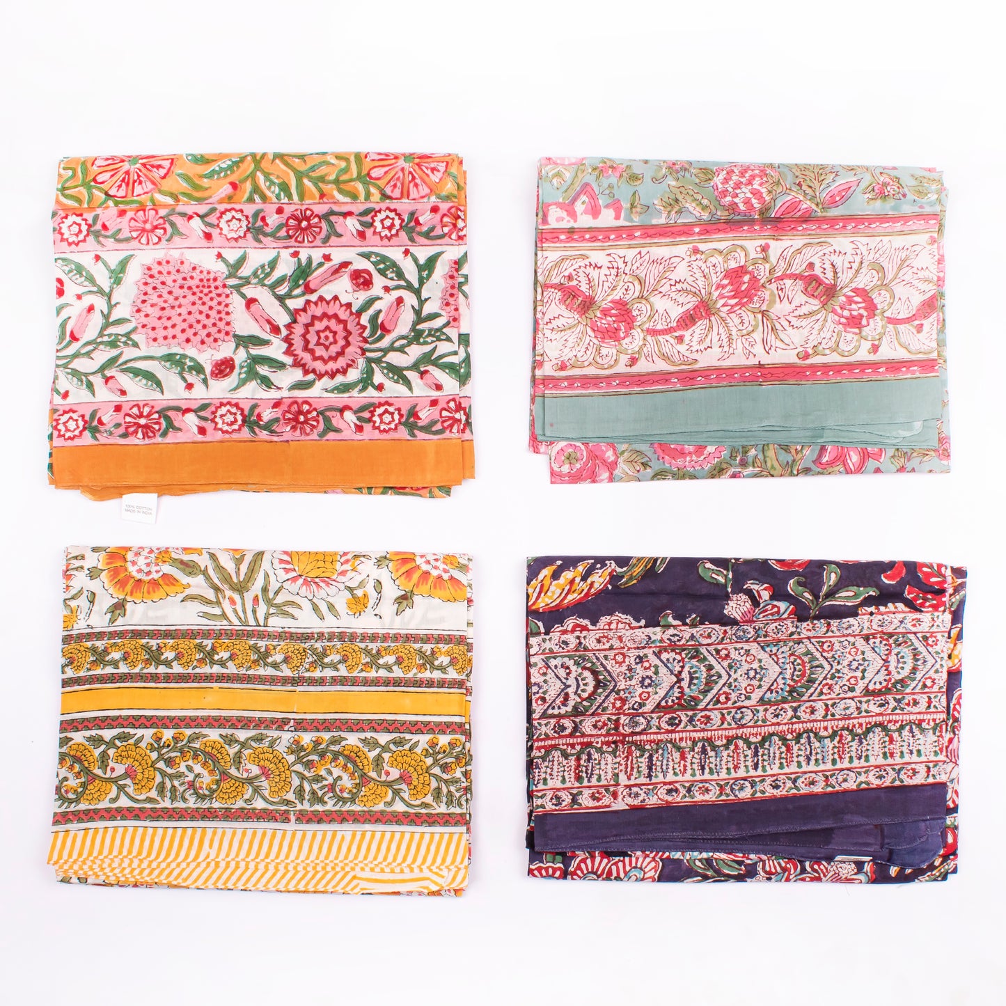 Combo of 4 - Summer Cover-Up, Hand Block Printed Scarves For Women, Sarong Beach Wrap, Lightweight Washable Pareo, Women’s Hand Block Scarf