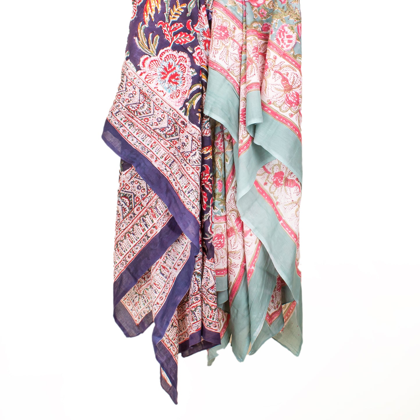 Combo of 2 - Women Hand Block Print Fabric Scarf, Cotton Sarong, Beachwear Pareo, Block Print Scarf, Soft Cotton Beach Scarf Cover Up With 100% Cotton