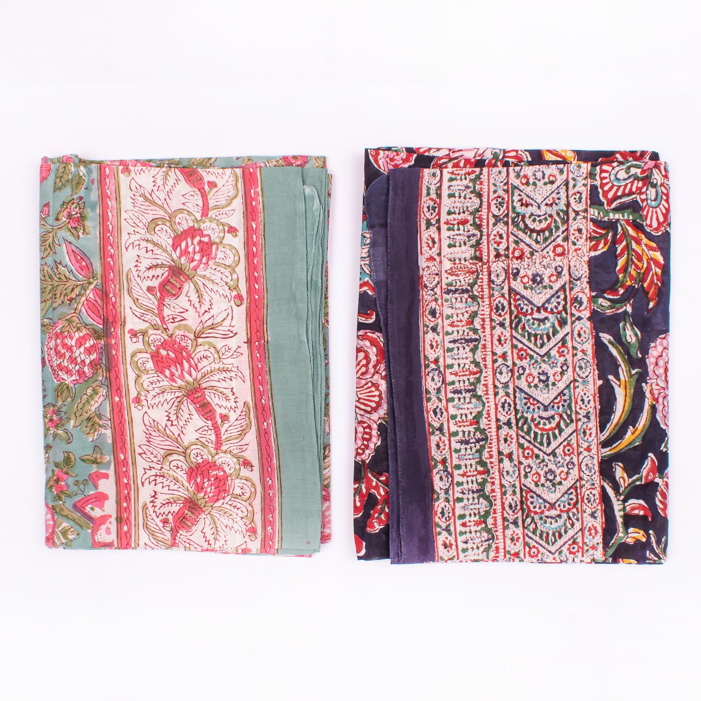 Combo of 2 - Women Hand Block Print Fabric Scarf, Cotton Sarong, Beachwear Pareo, Block Print Scarf, Soft Cotton Beach Scarf Cover Up With 100% Cotton