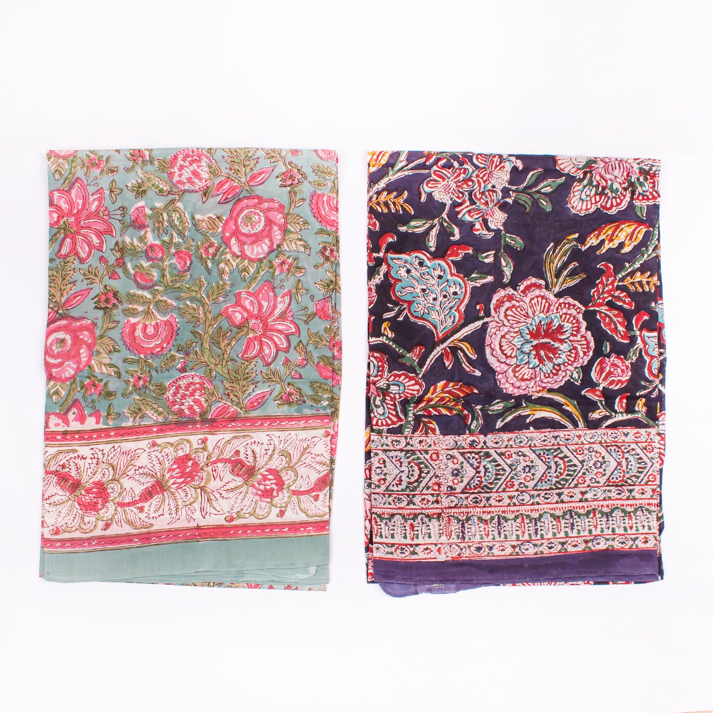 Combo of 2 - Women Hand Block Print Fabric Scarf, Cotton Sarong, Beachwear Pareo, Block Print Scarf, Soft Cotton Beach Scarf Cover Up With 100% Cotton