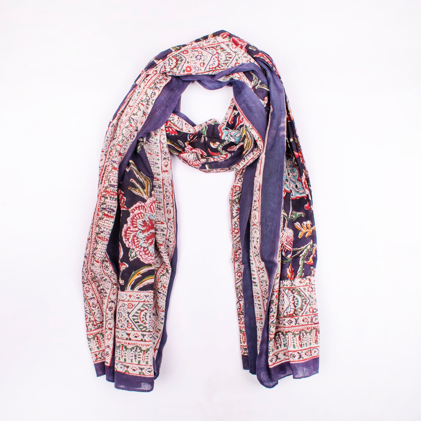 Combo of 2 - Women Hand Block Print Fabric Scarf, Cotton Sarong, Beachwear Pareo, Block Print Scarf, Soft Cotton Beach Scarf Cover Up With 100% Cotton
