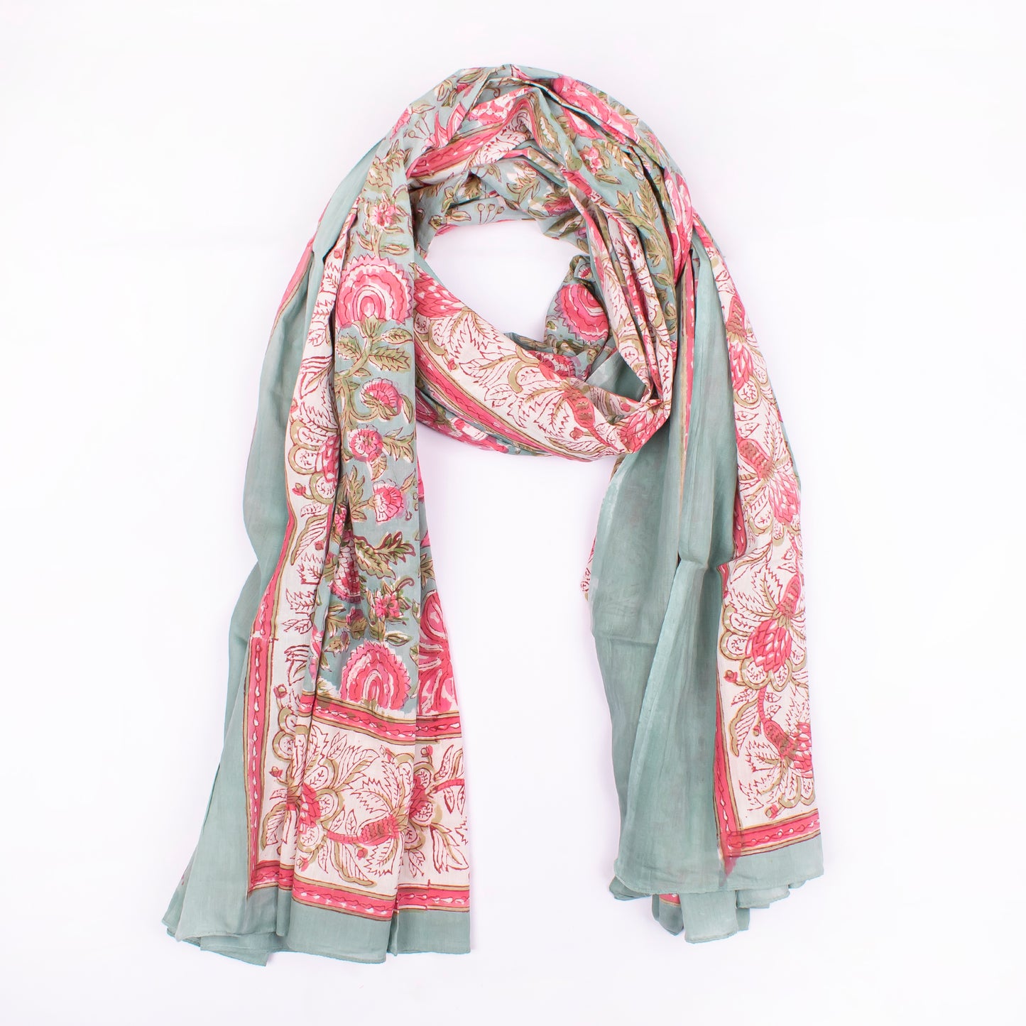 Combo of 2 - Women Hand Block Print Fabric Scarf, Cotton Sarong, Beachwear Pareo, Block Print Scarf, Soft Cotton Beach Scarf Cover Up With 100% Cotton