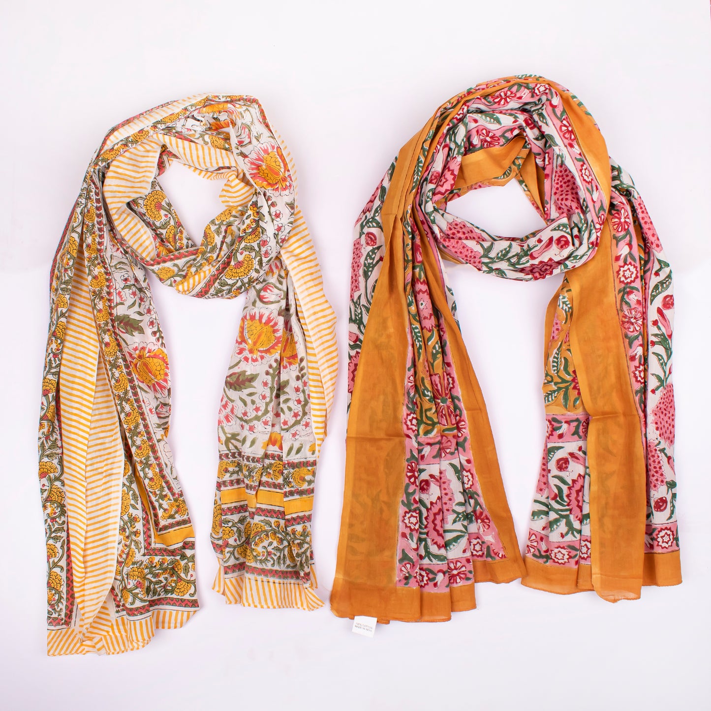 Combo of 2 - Stylish Beach Sarong Wraps, Cotton Printed Scarf For Beach Day, Cotton Pareo For A Stylish Beach Look, Artisan Handcrafted Scarves