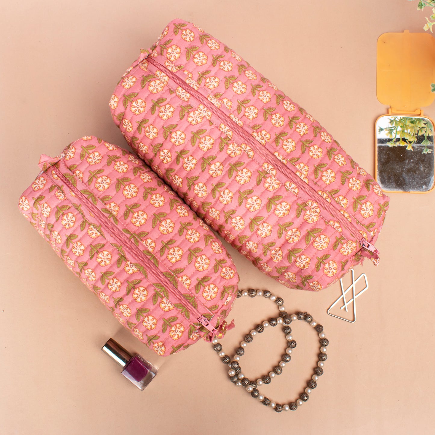 Best Travel Makeup Bag, Quilted Wash Bag, Vanity Case, Toiletry Bag For Women, Cosmetic Bag For Makeup, Mini Makeup Bag - Set of 3