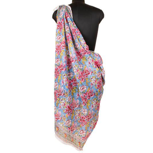 Cotton Sarong Scarf For Women, Block Printed Wrap, Lightweight Boho Pareo Cover Up, Summer Pool Accessory, Gift Accessory For Her