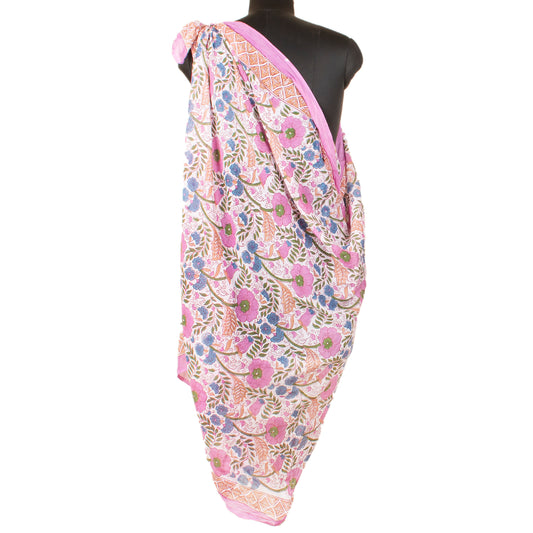 Women’s Cotton Beach Wrap, Hand Block Printed Sarong, Lightweight Boho Summer Pareo, Poolside Scarf Cover Up, Vacation Outfit