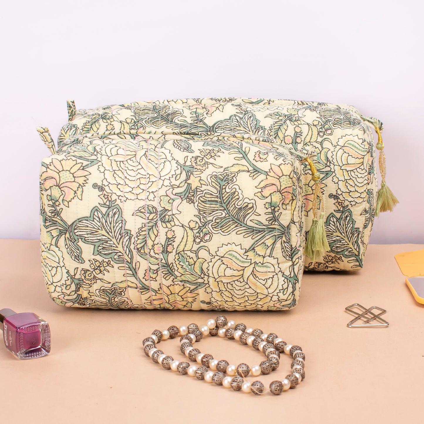 Toiletry Makeup Bags, Zippered Makeup Pouch, Bridesmaid Gift Makeup Bag, 100% Cotton Material - Set of 3