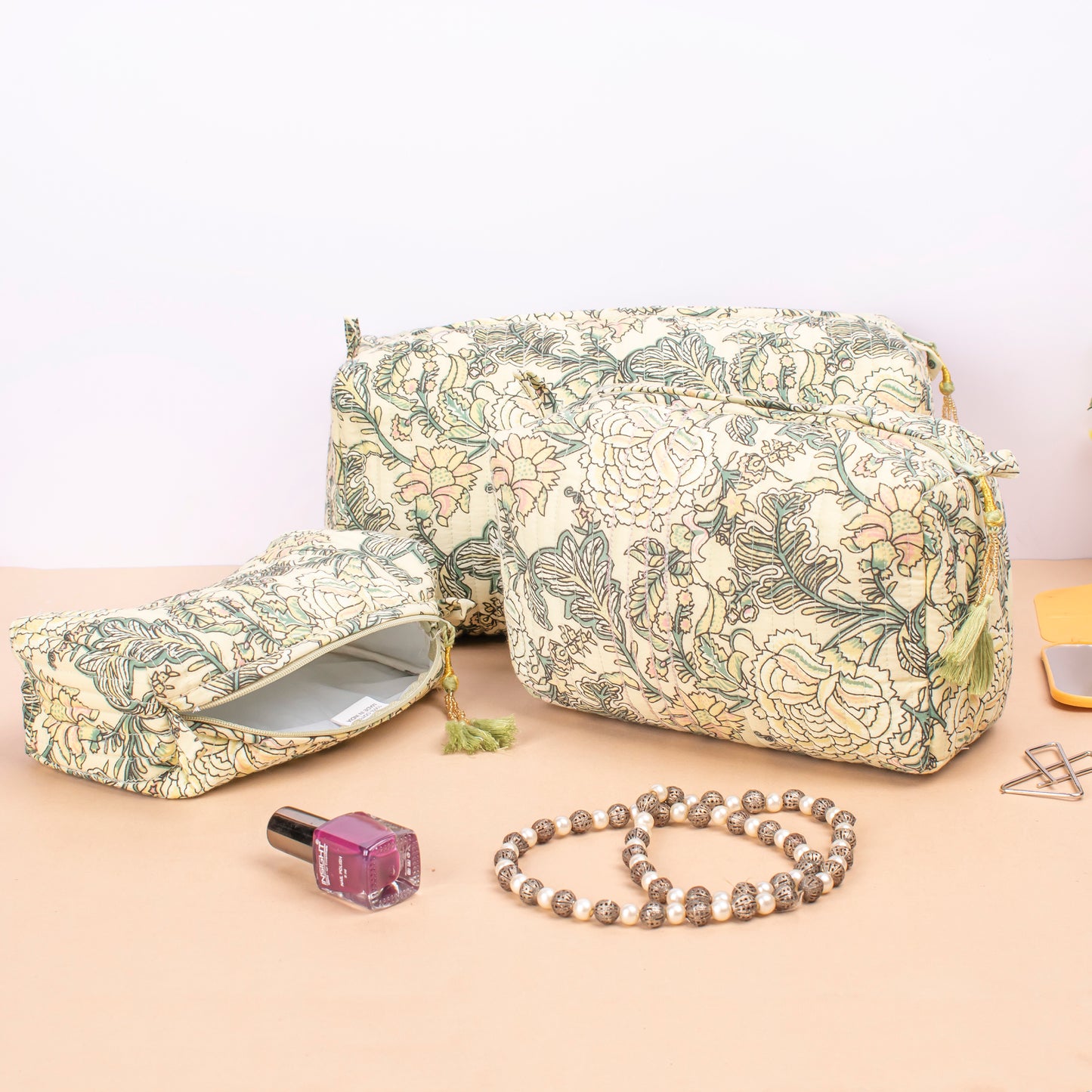 Toiletry Makeup Bags, Zippered Makeup Pouch, Bridesmaid Gift Makeup Bag, 100% Cotton Material - Set of 3