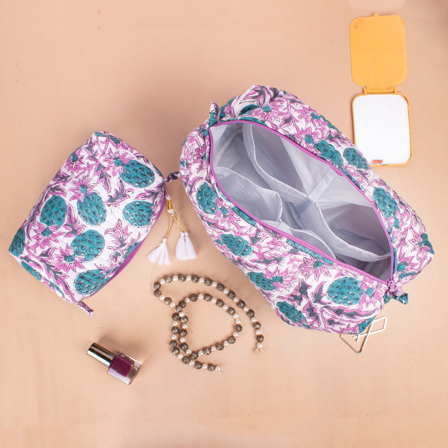 Cotton Toiletry Bag, Small Wash Bag For Women, Small Wash Bag For Women, Travel Makeup Pouch - Set of 3