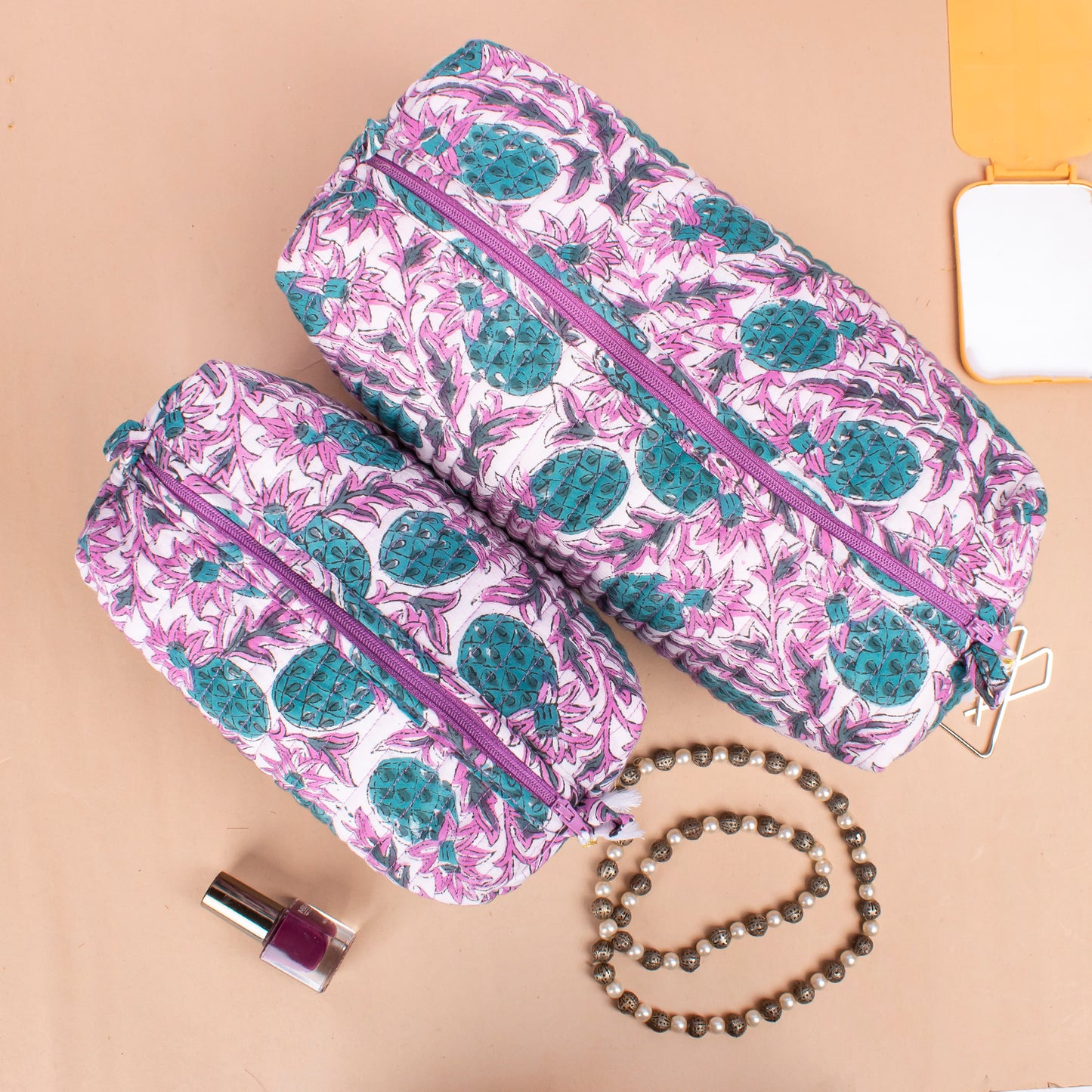 Cotton Toiletry Bag, Small Wash Bag For Women, Small Wash Bag For Women, Travel Makeup Pouch - Set of 3