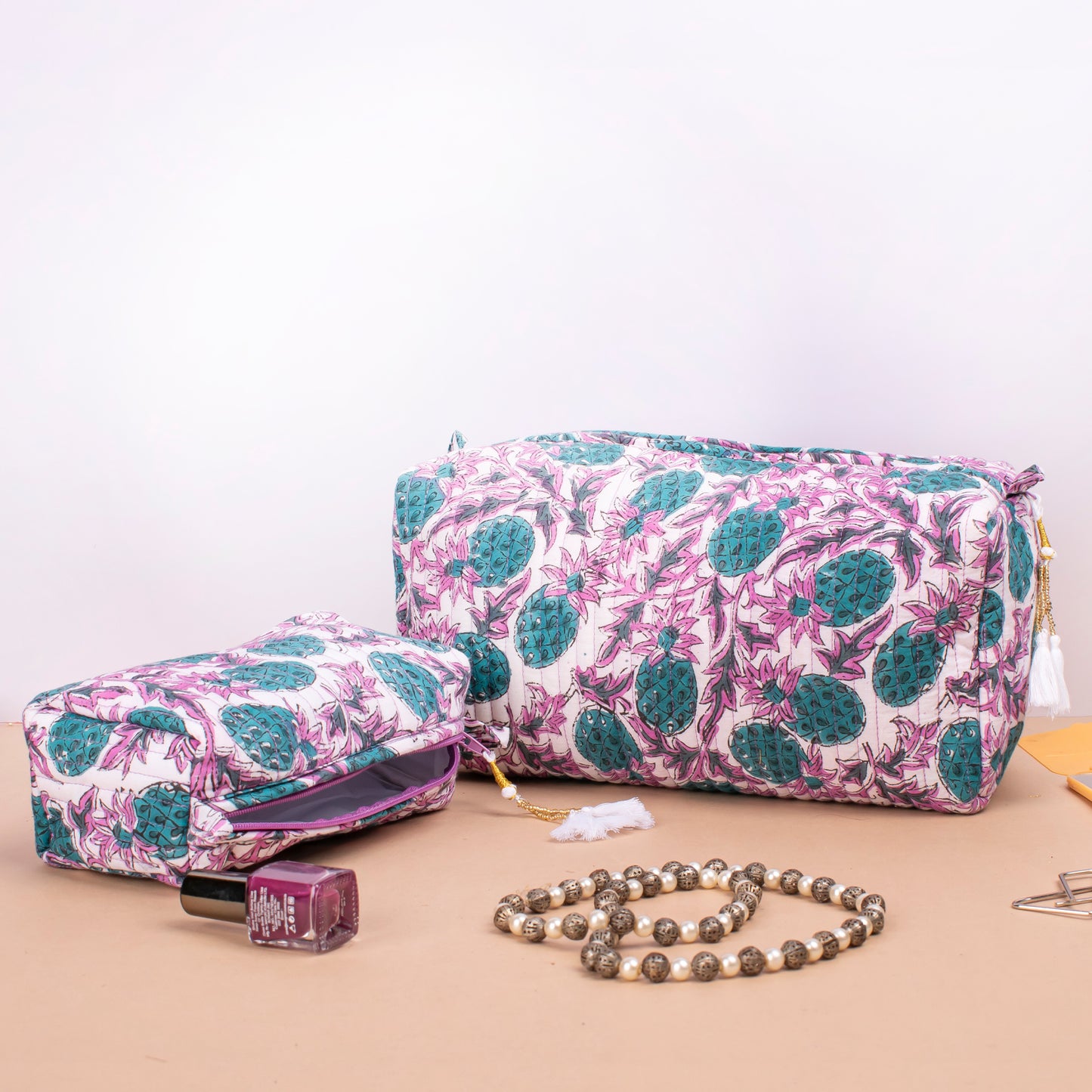 Cotton Toiletry Bag, Small Wash Bag For Women, Small Wash Bag For Women, Travel Makeup Pouch - Set of 3