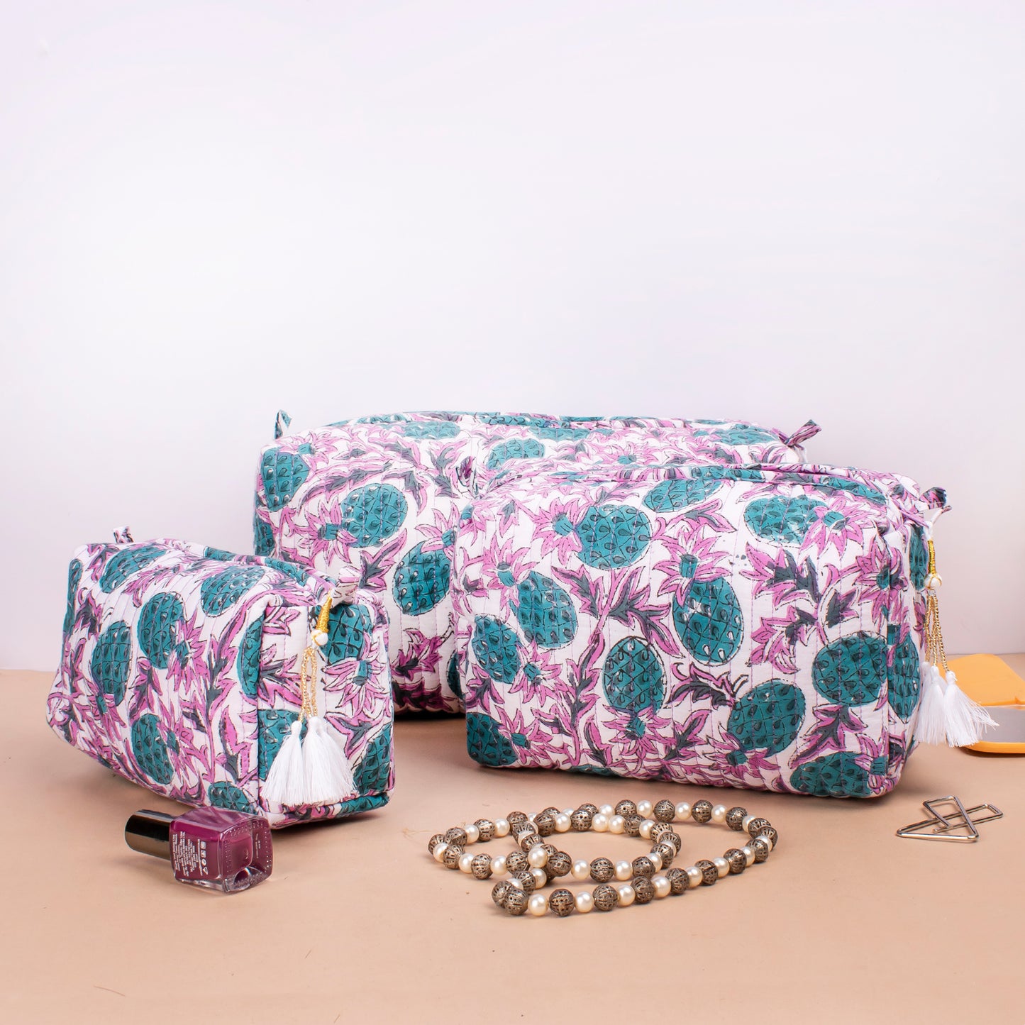 Cotton Toiletry Bag, Small Wash Bag For Women, Small Wash Bag For Women, Travel Makeup Pouch - Set of 3