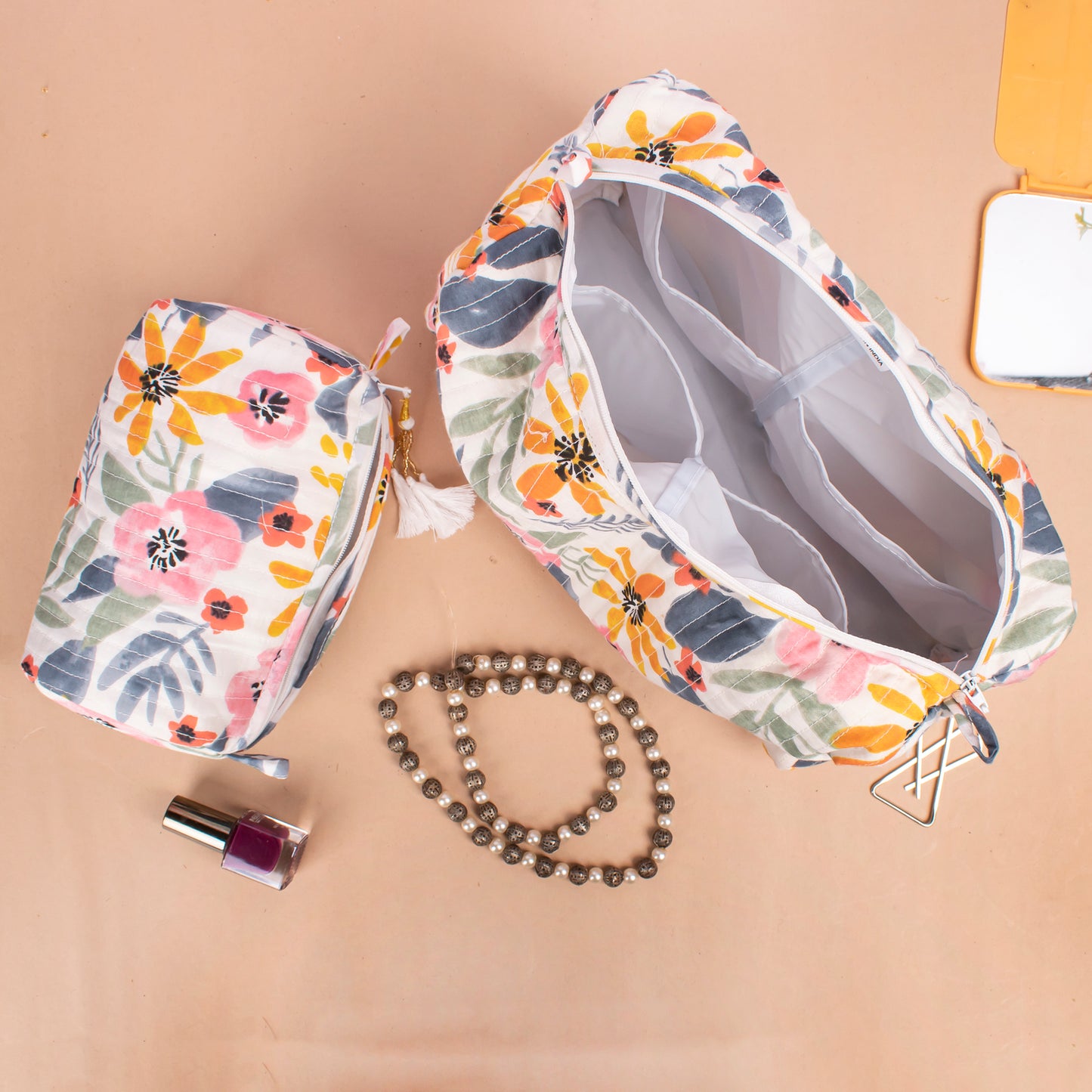 Toiletry Bag For Women, Cosmetic Bag For Makeup, Quilted Makeup Bag, Travel Makeup Pouch, Vanity Case - Set of 3