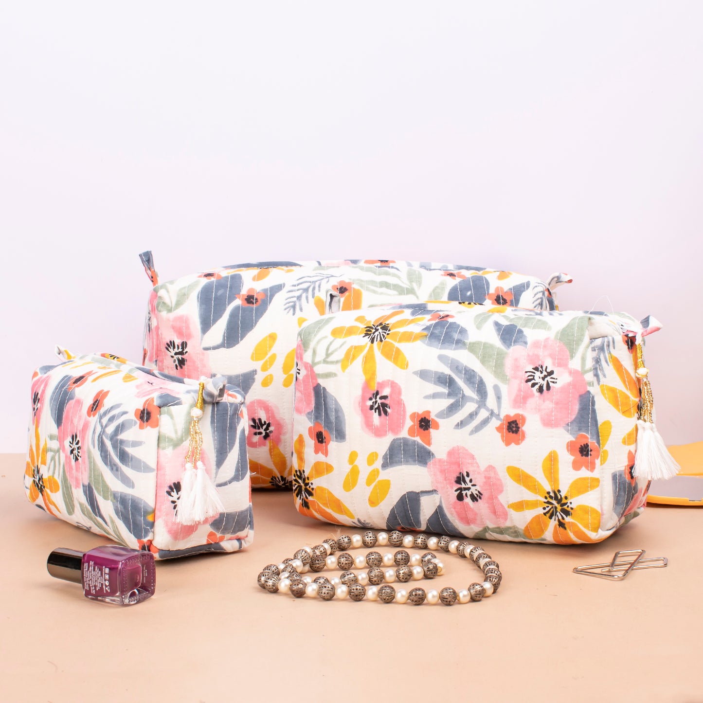 Toiletry Bag For Women, Cosmetic Bag For Makeup, Quilted Makeup Bag, Travel Makeup Pouch, Vanity Case - Set of 3