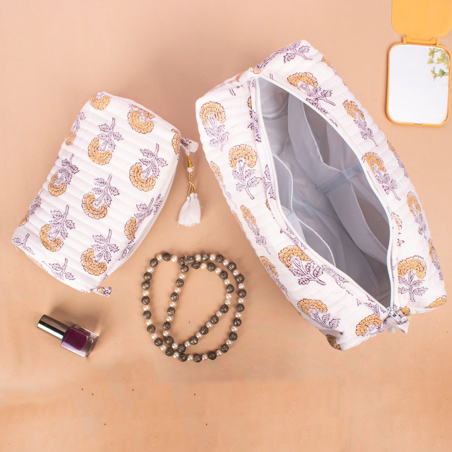 Bridesmaid Gift Makeup Bag, Makeup Case, Handmade Toiletry Bag, Quilted Cotton Large Makeup Bag, Washable - Set of 3